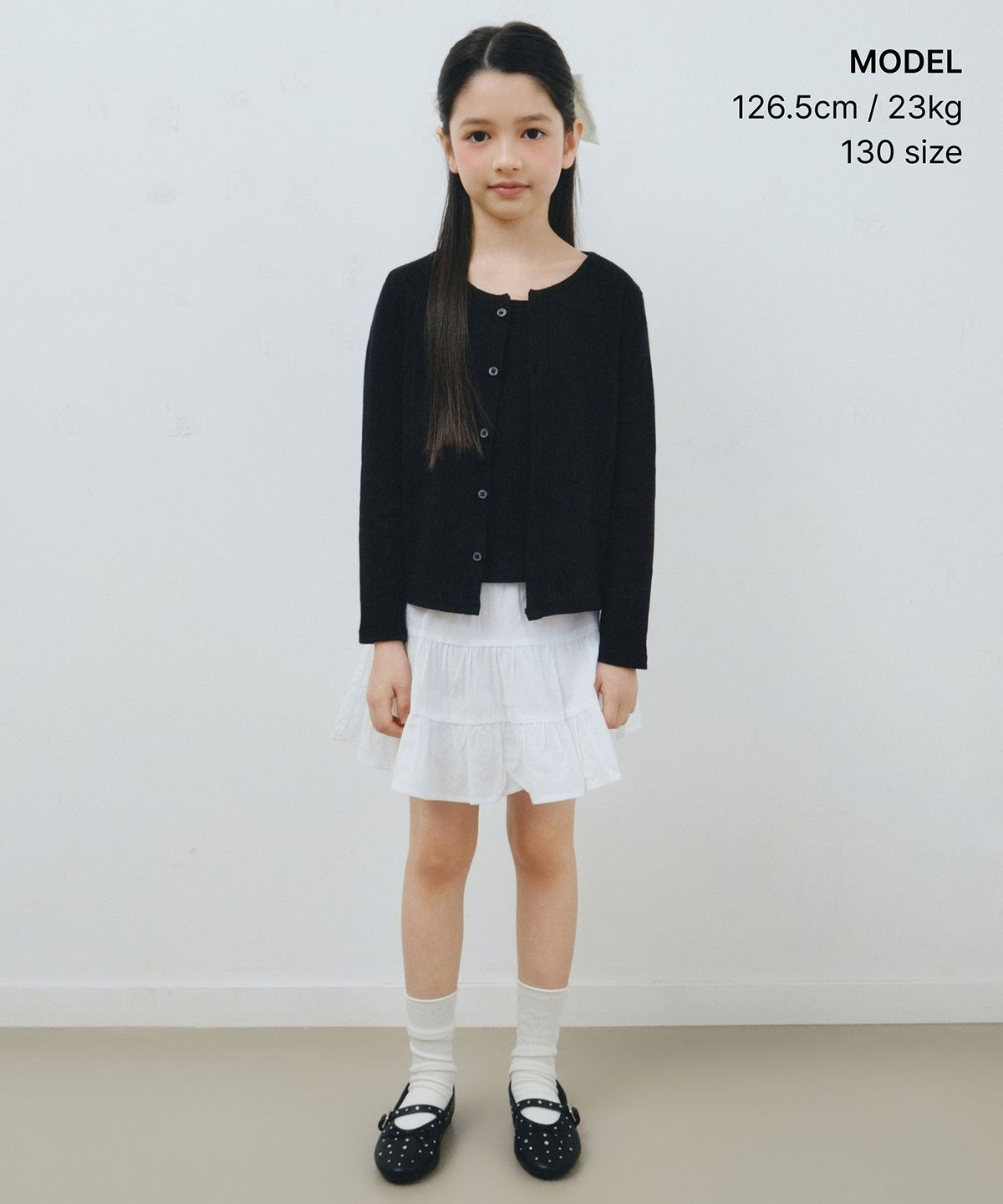 무신사 스탠다드 키즈(MUSINSA STANDARD KIDS) 포인텔 슬리브리스 탑 가디건 세트 [블랙]