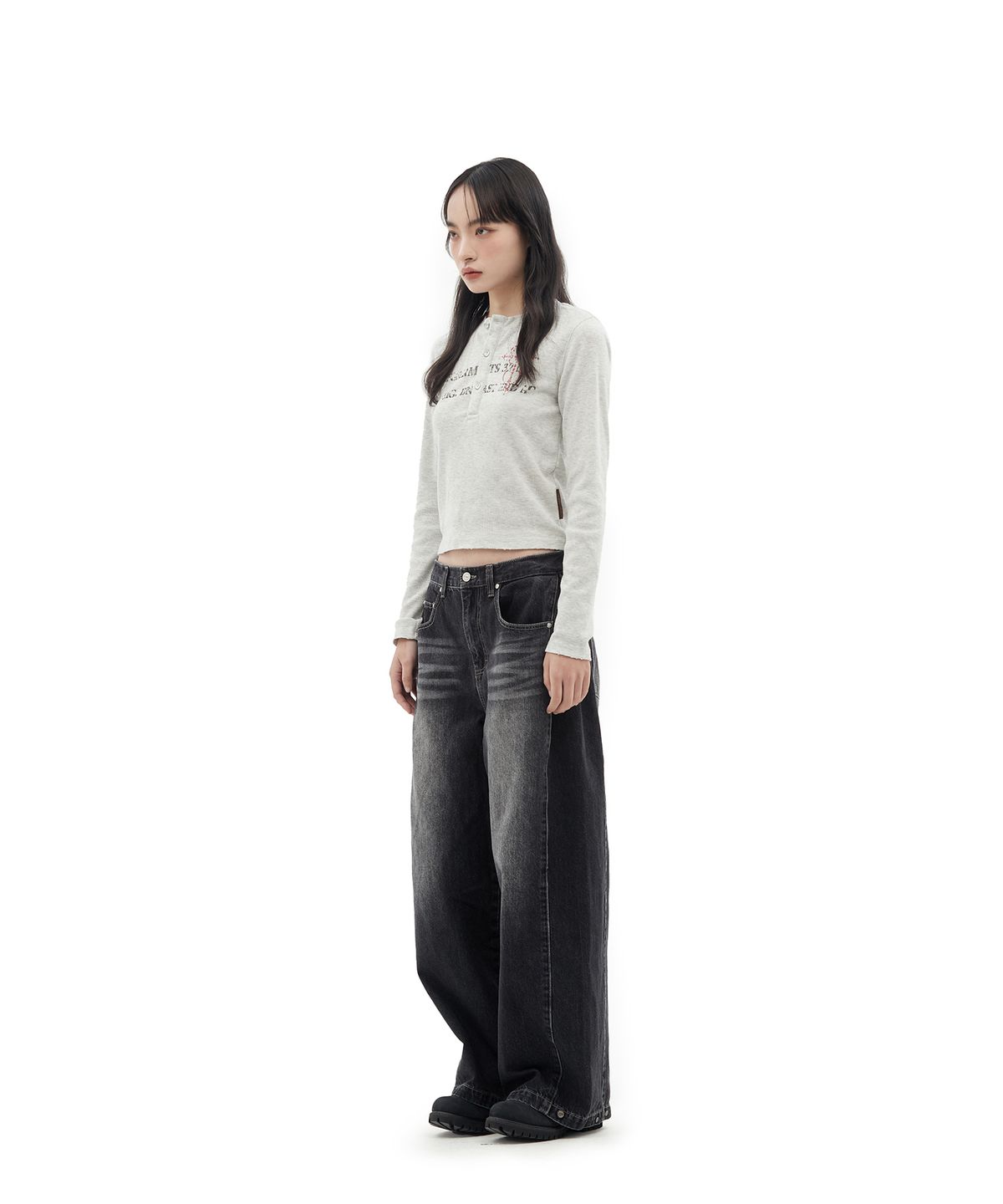 데프가먼츠(DEFGARMENTS) STONE CROSS HENLEY NECK LONG SLEEVE [MELANGE]