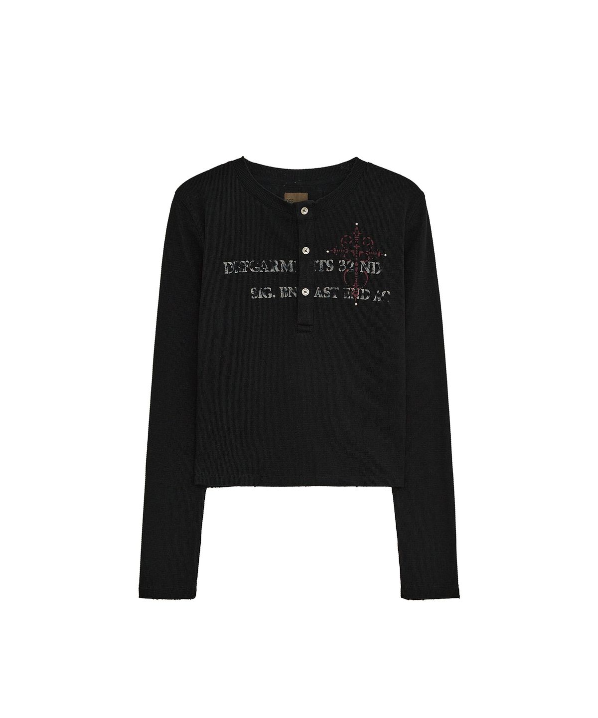 데프가먼츠(DEFGARMENTS) STONE CROSS HENLEY NECK LONG SLEEVE [BLACK]
