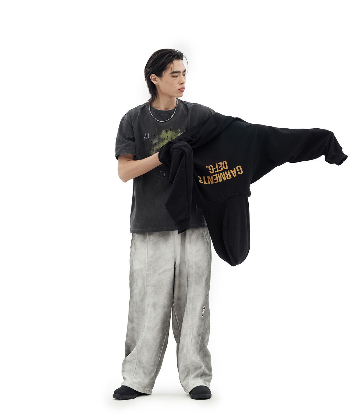 데프가먼츠(DEFGARMENTS) CRACK LOGO SWEAT HOOD [BLACK]