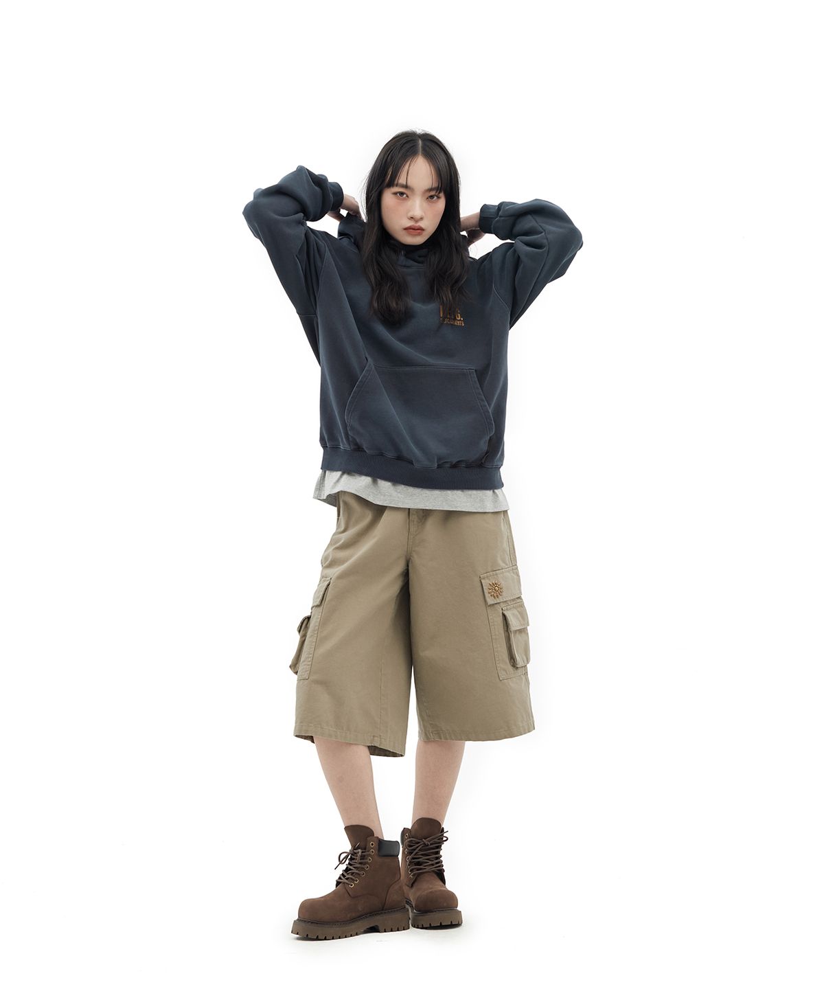 데프가먼츠(DEFGARMENTS) CRACK LOGO SWEAT HOOD [NAVY]