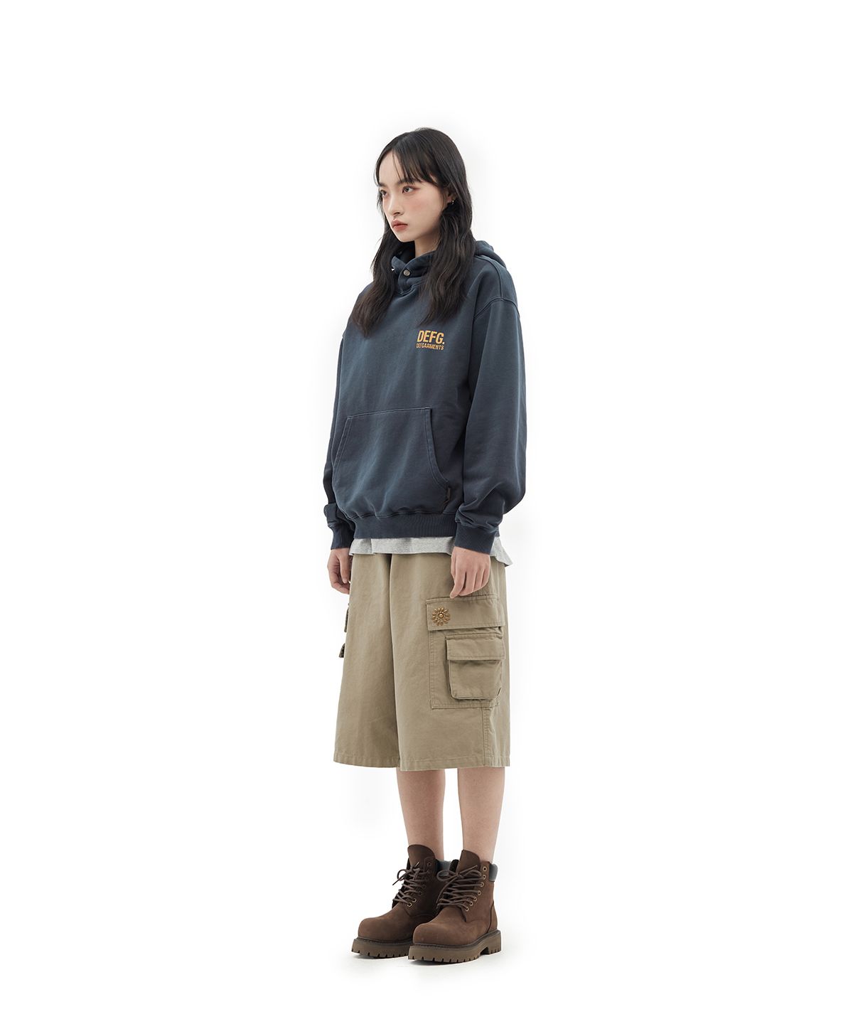 데프가먼츠(DEFGARMENTS) CRACK LOGO SWEAT HOOD [NAVY]