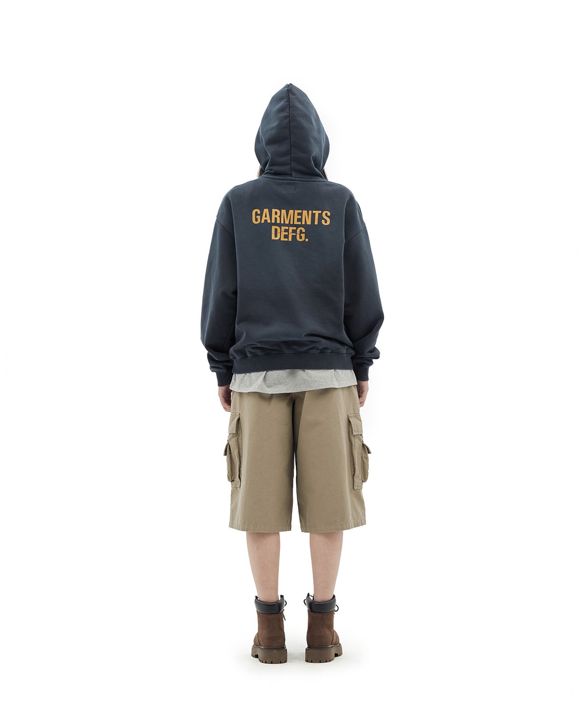 데프가먼츠(DEFGARMENTS) CRACK LOGO SWEAT HOOD [NAVY]