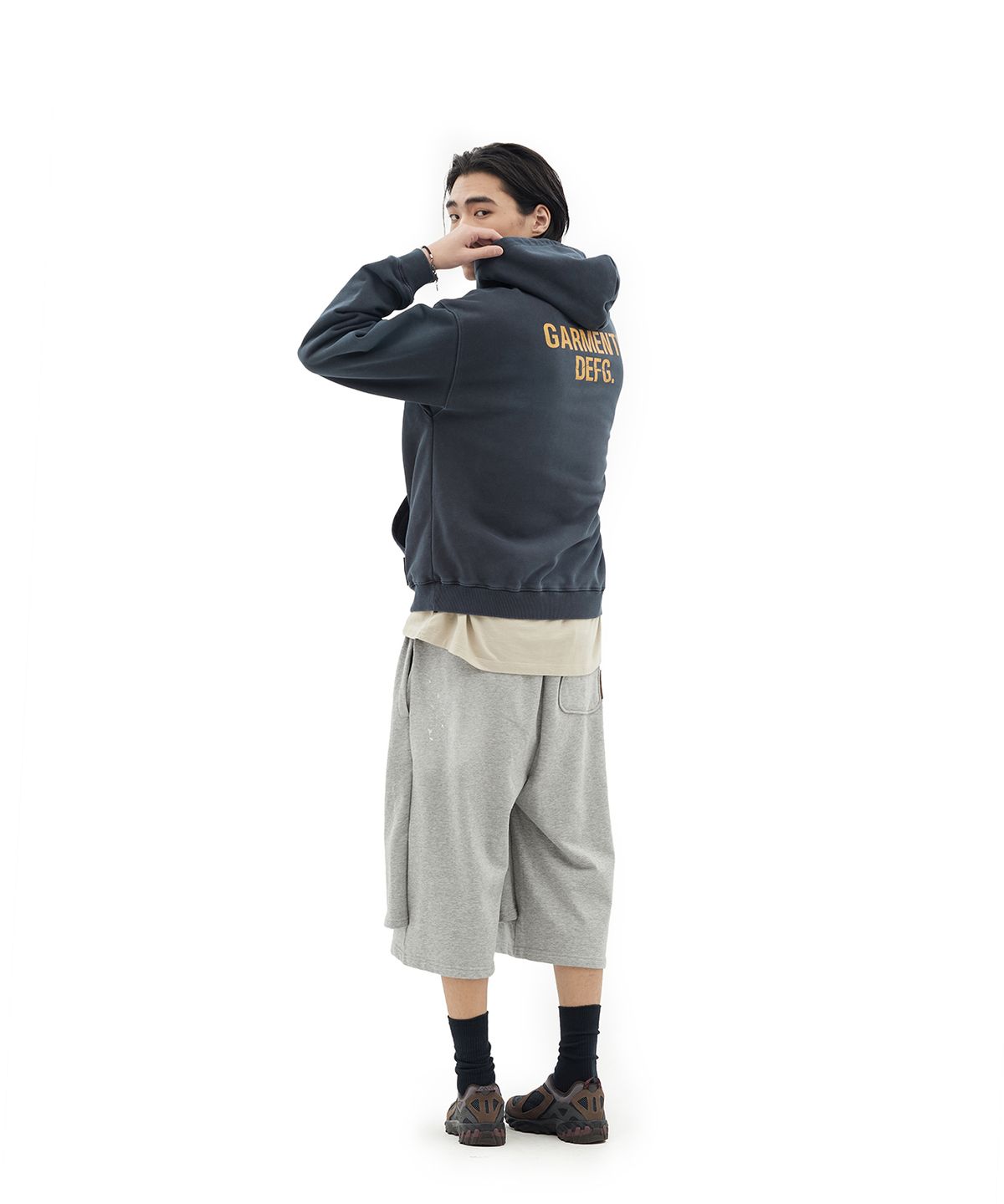 데프가먼츠(DEFGARMENTS) CRACK LOGO SWEAT HOOD [NAVY]