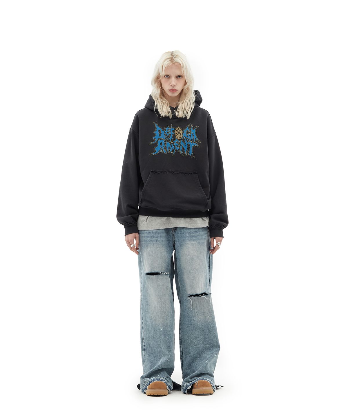 데프가먼츠(DEFGARMENTS) LOUGH LOGO SWEAT HOOD [CHARCOAL]