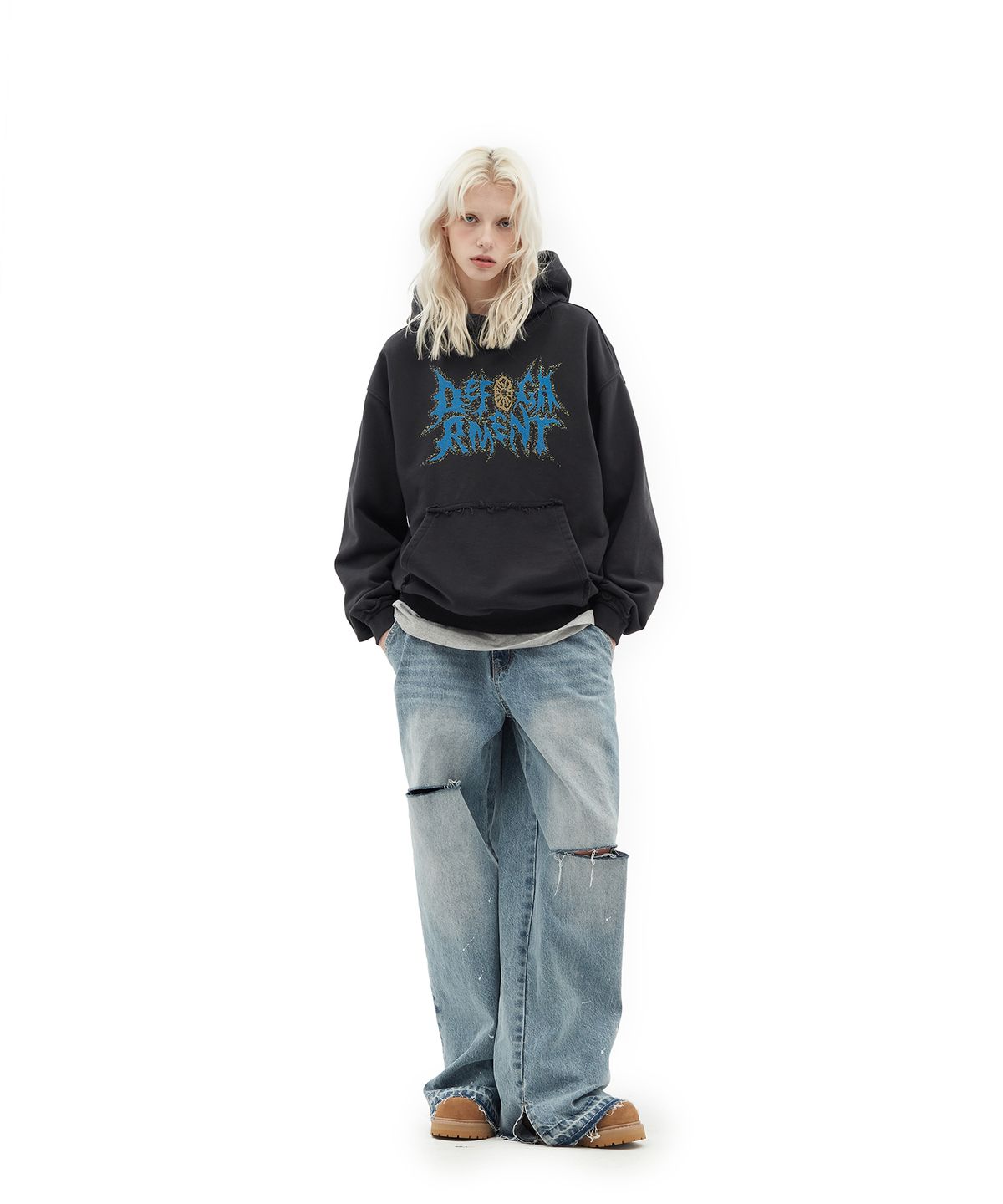 데프가먼츠(DEFGARMENTS) LOUGH LOGO SWEAT HOOD [CHARCOAL]