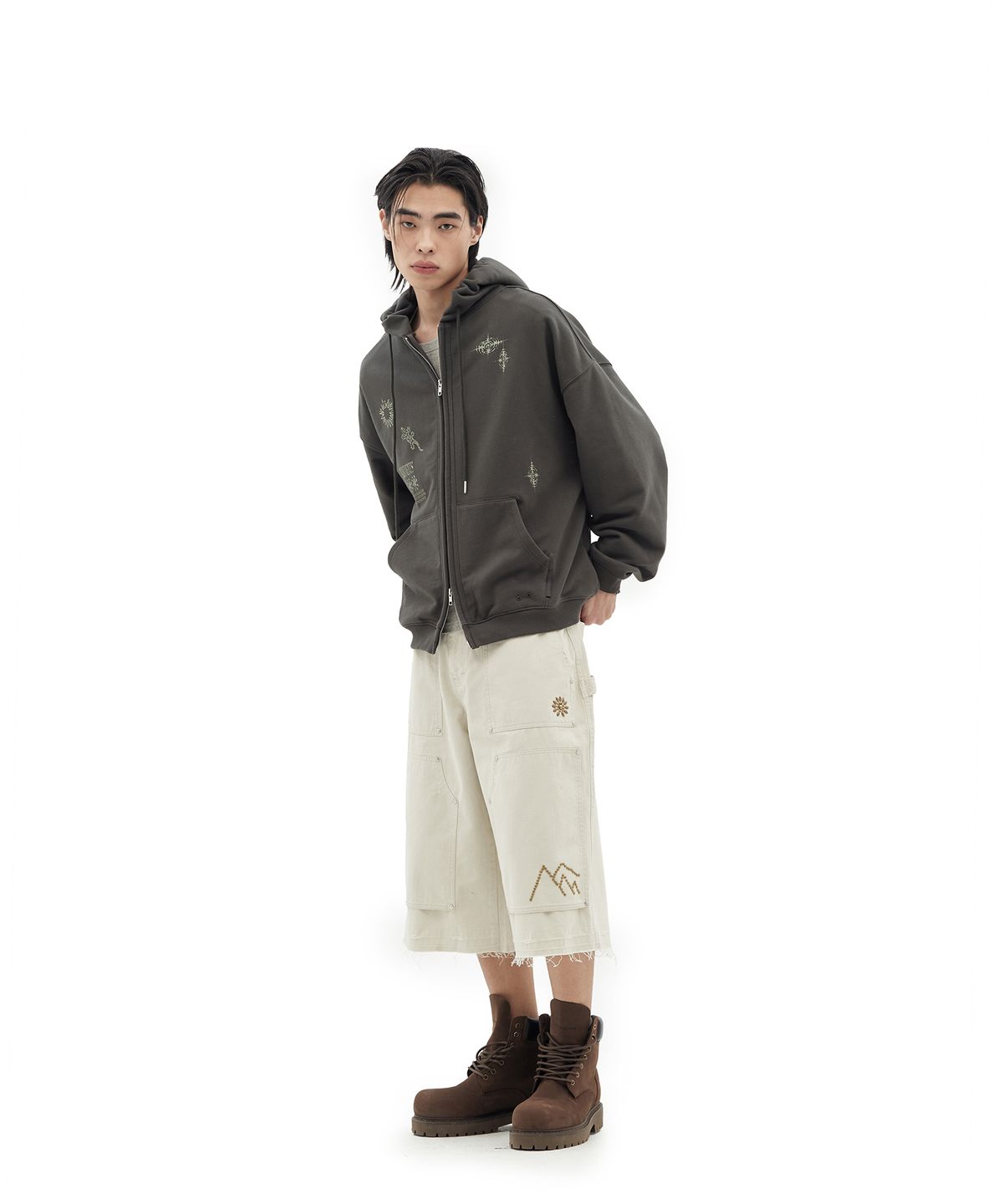데프가먼츠(DEFGARMENTS) LIZARD DOODLE HOOD ZIP UP [CHARCOAL]