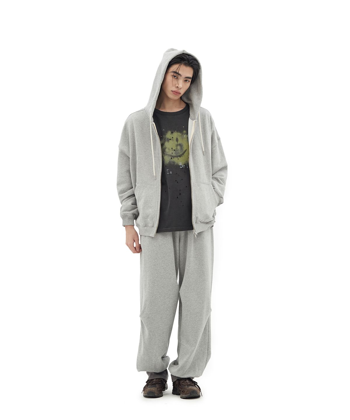 데프가먼츠(DEFGARMENTS) PAINTING BRUSHED HOOD ZIP UP [MELANGE]