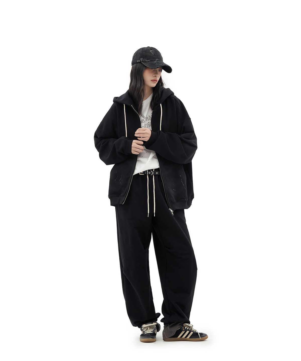 데프가먼츠(DEFGARMENTS) PAINTING BRUSHED HOOD ZIP UP [BLACK]