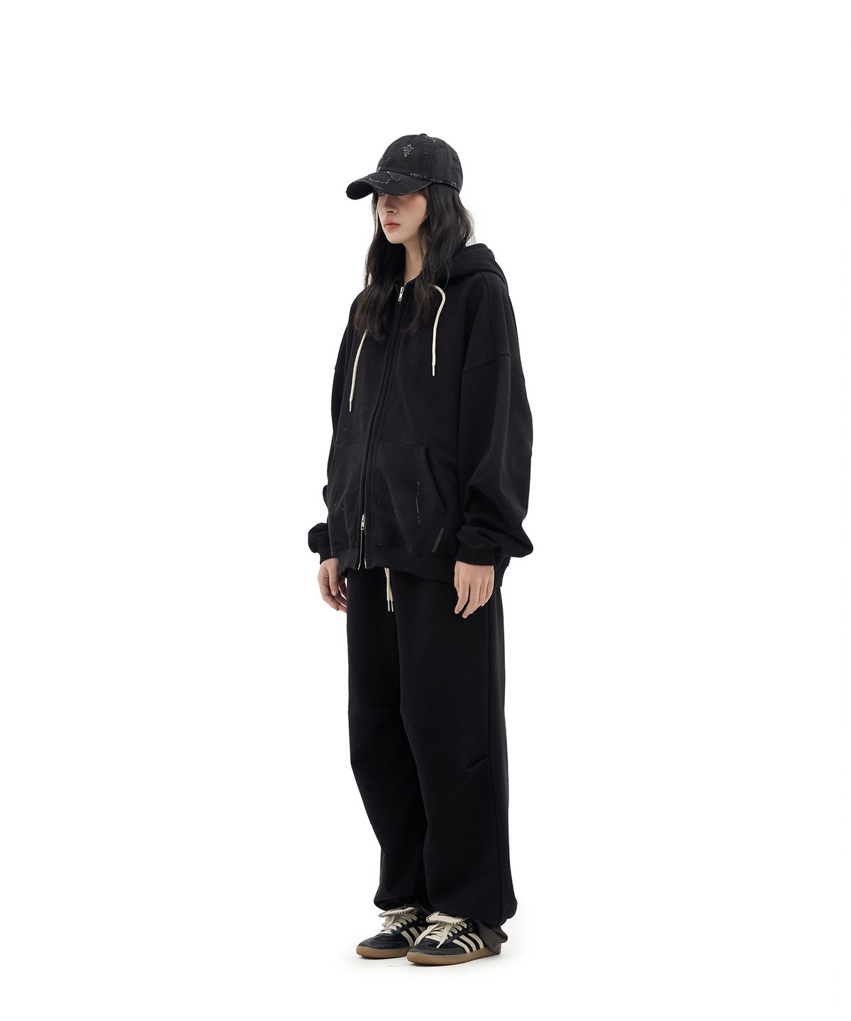 데프가먼츠(DEFGARMENTS) PAINTING BRUSHED HOOD ZIP UP [BLACK]