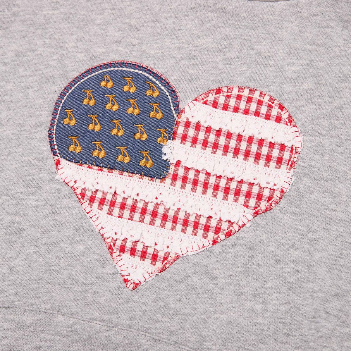 키르시(KIRSH) 체리 USA 하트 아플리케 크롭 후디 [멜란지 그레이]