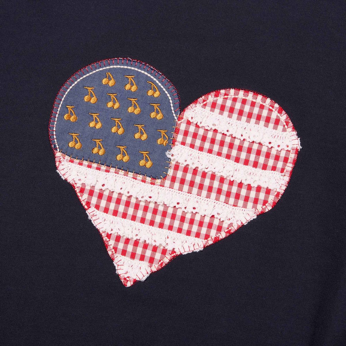 키르시(KIRSH) 체리 USA 하트 아플리케 루즈핏 스웻셔츠 [다크 네이비]