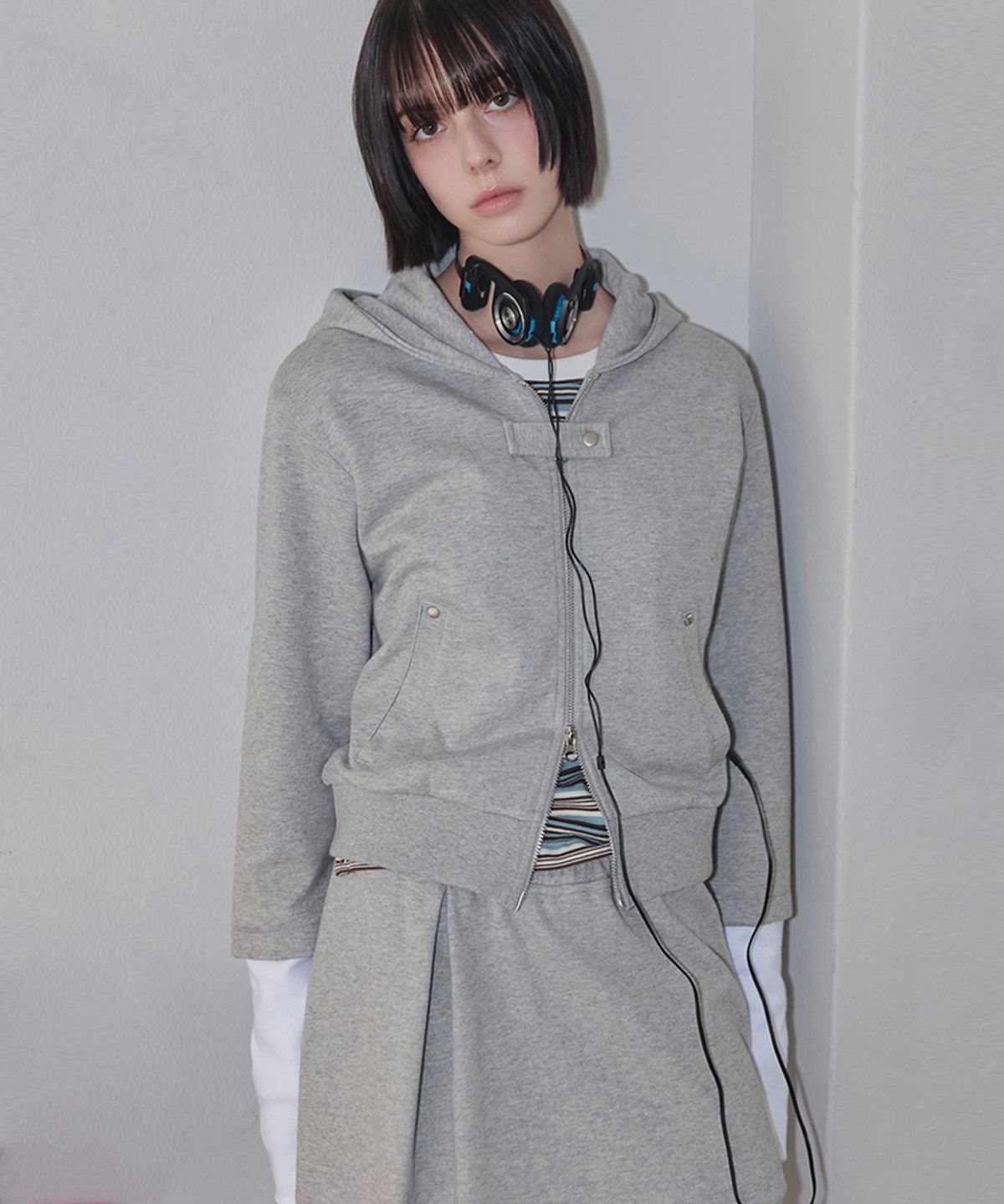 렌세(RENSE) Contrast Hoodie Zip-Up Melange Gray