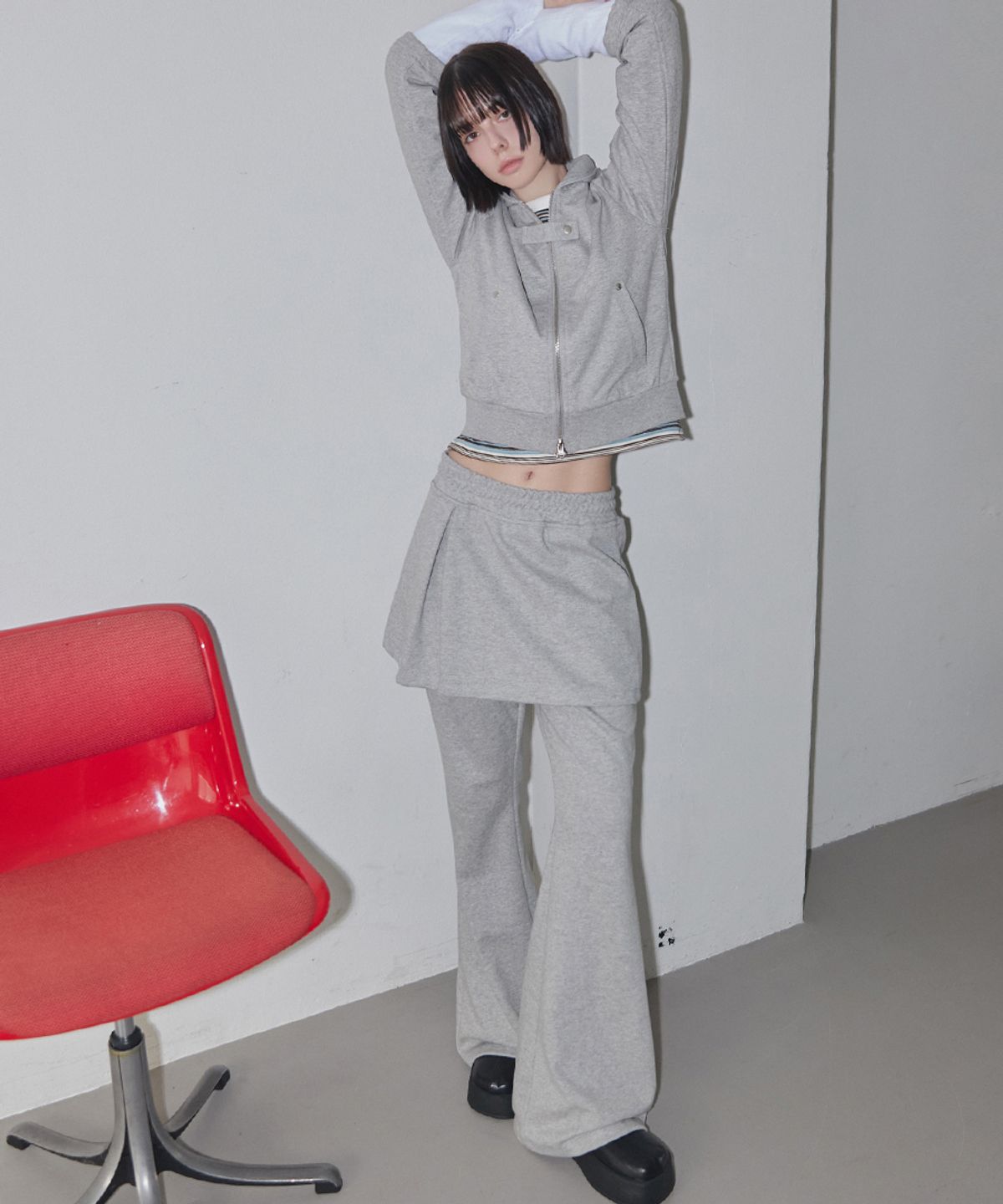 렌세(RENSE) Pintuck Skirt Pants Melange Gray