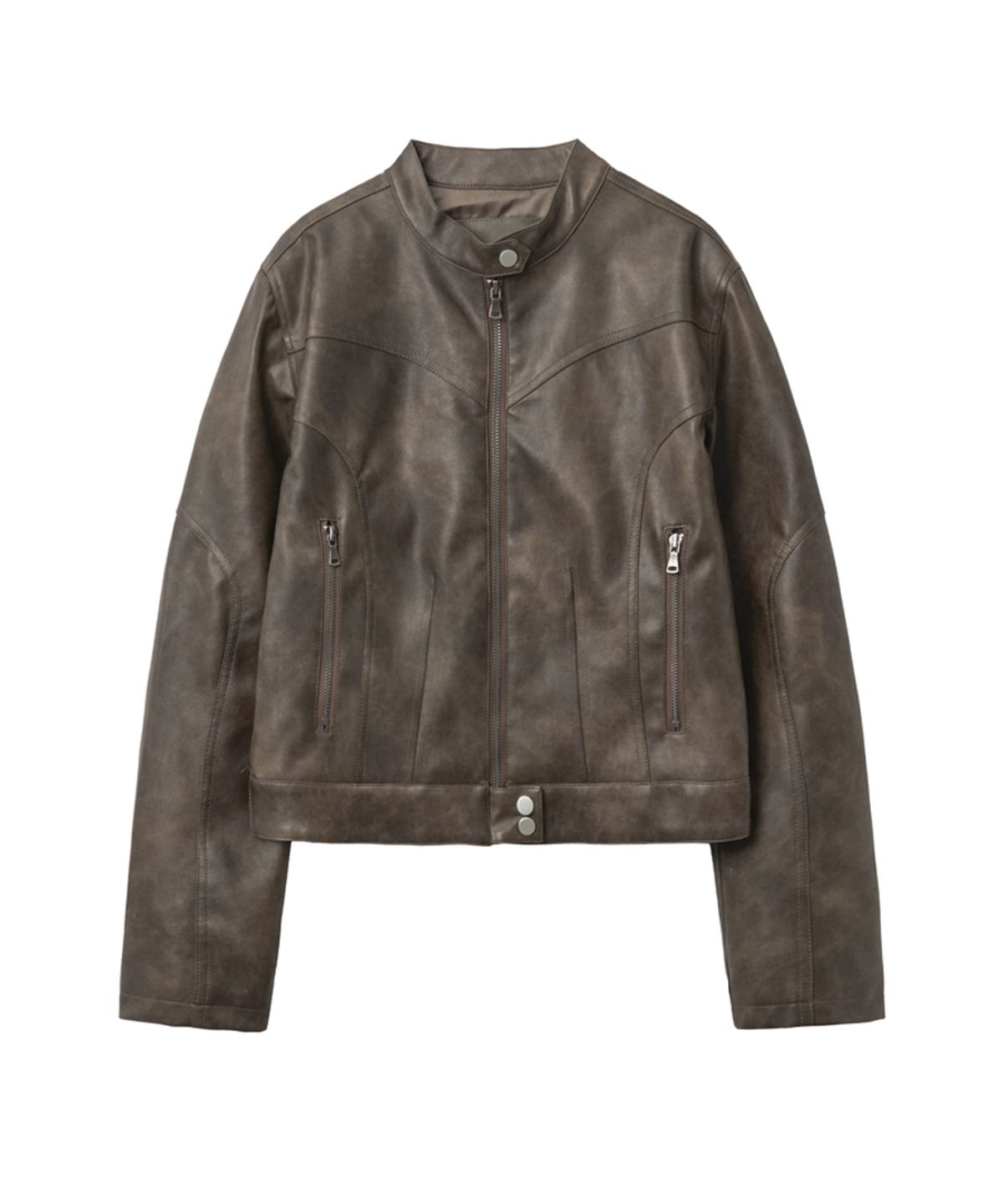 렌세(RENSE) Vegan Leather Biker Jacket Brown