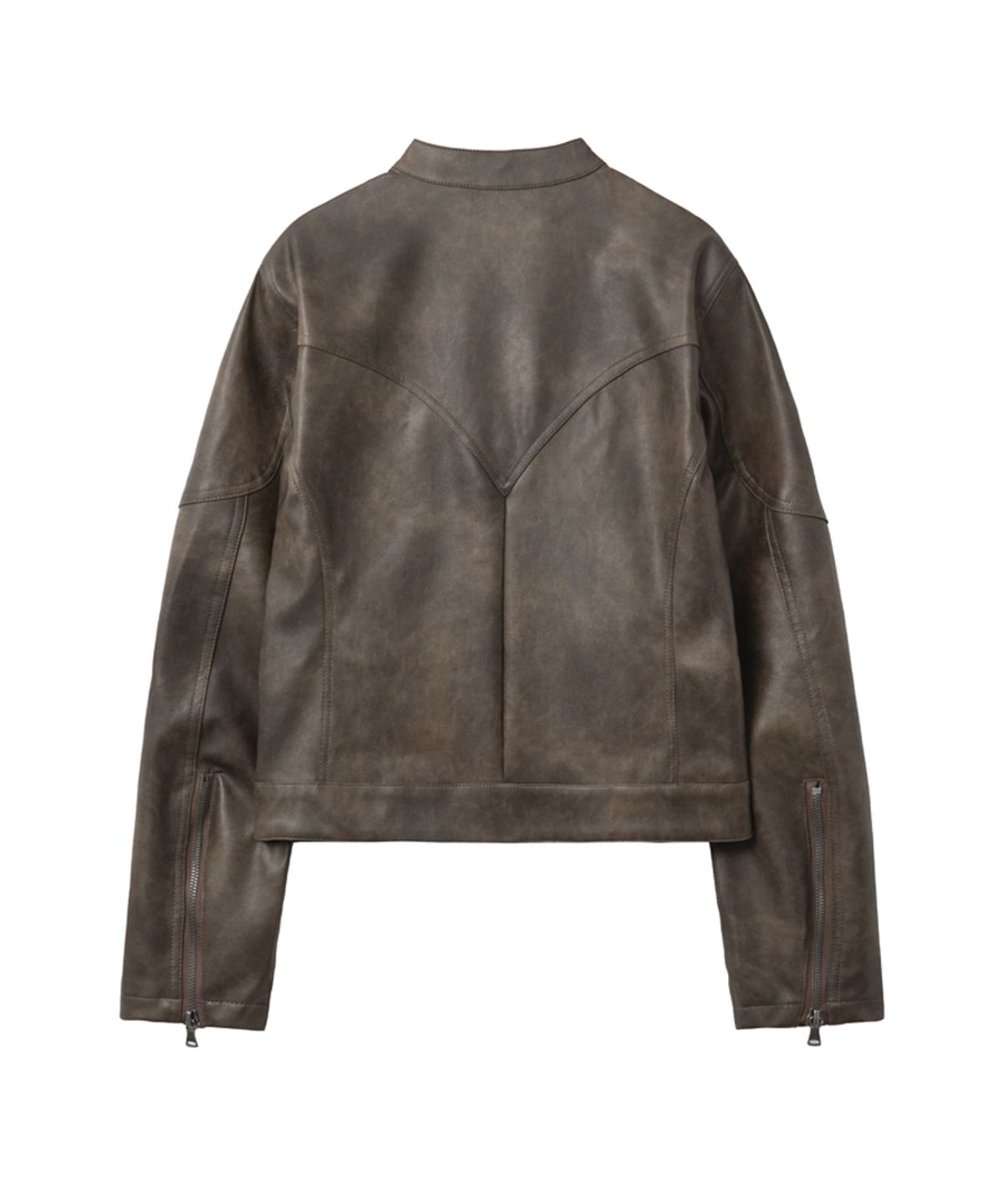 렌세(RENSE) Vegan Leather Biker Jacket Brown