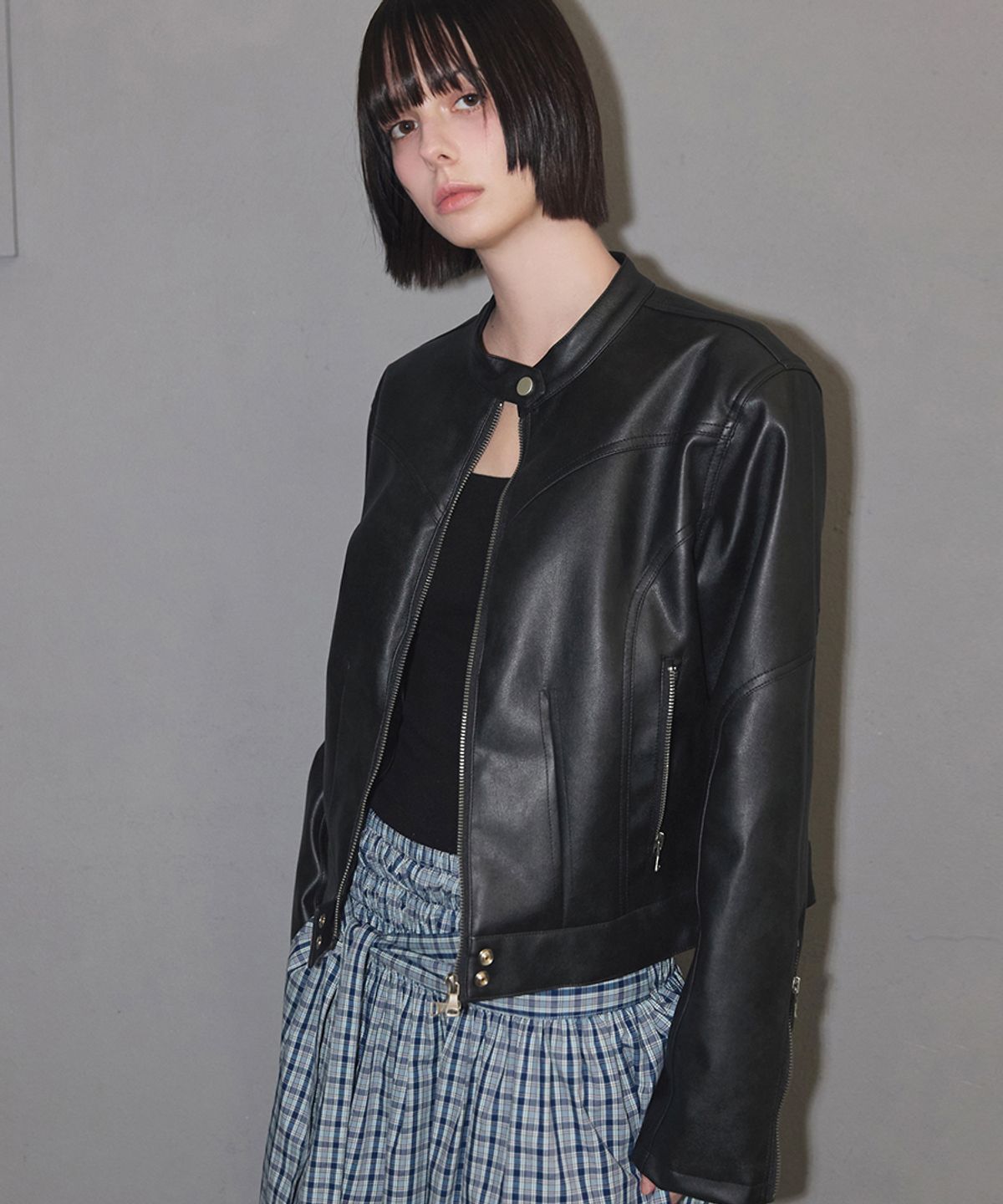 렌세(RENSE) Vegan Leather Biker Jacket Black