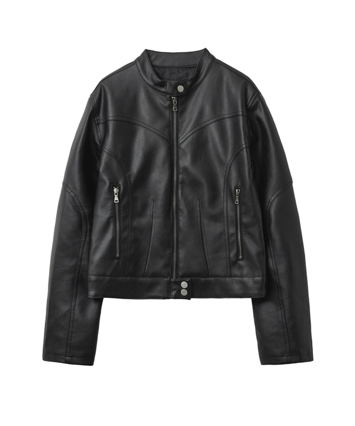 렌세(RENSE) Vegan Leather Biker Jacket Black