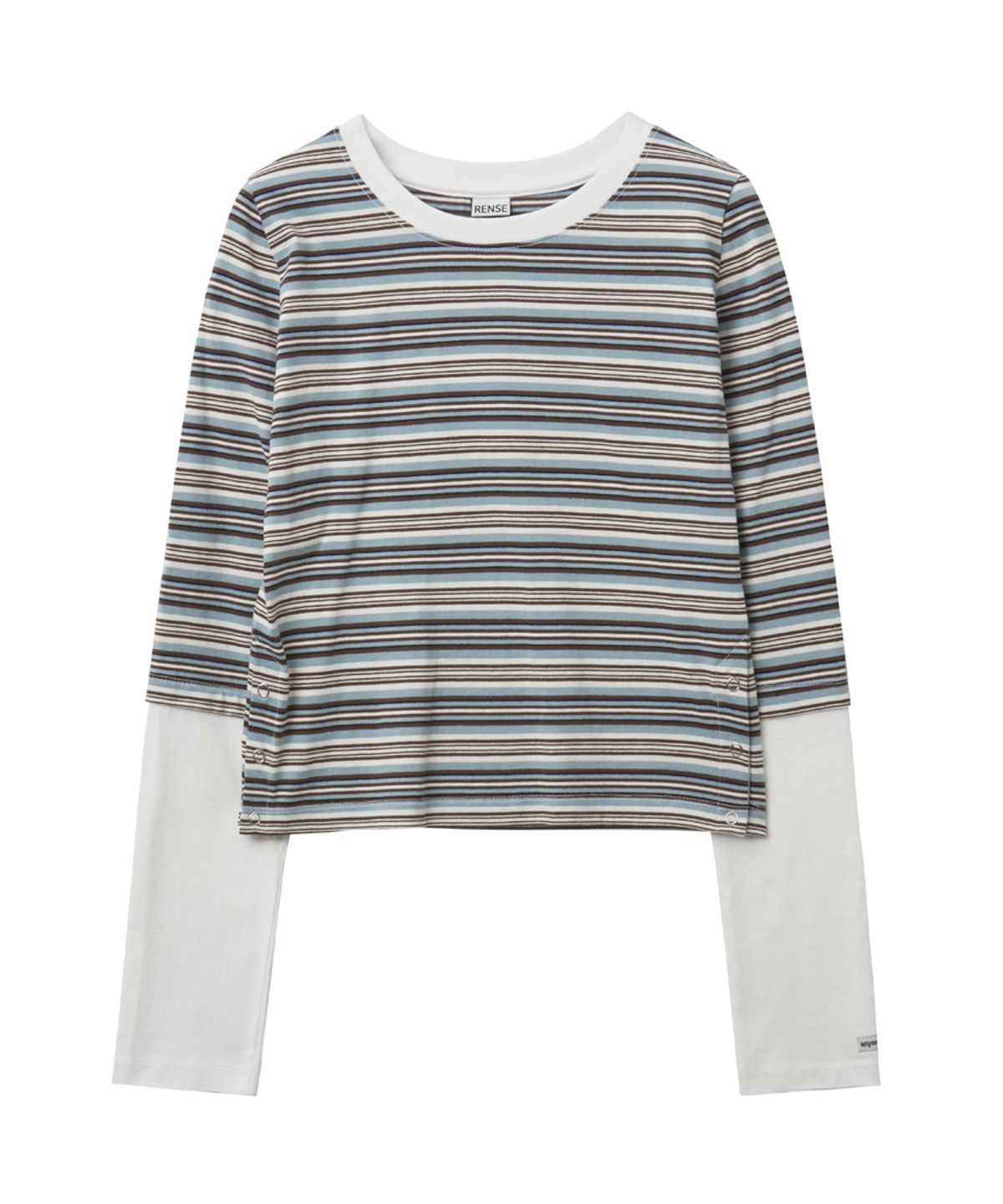 렌세(RENSE) Side Snap Contrast Stripe T-Shirt Blue