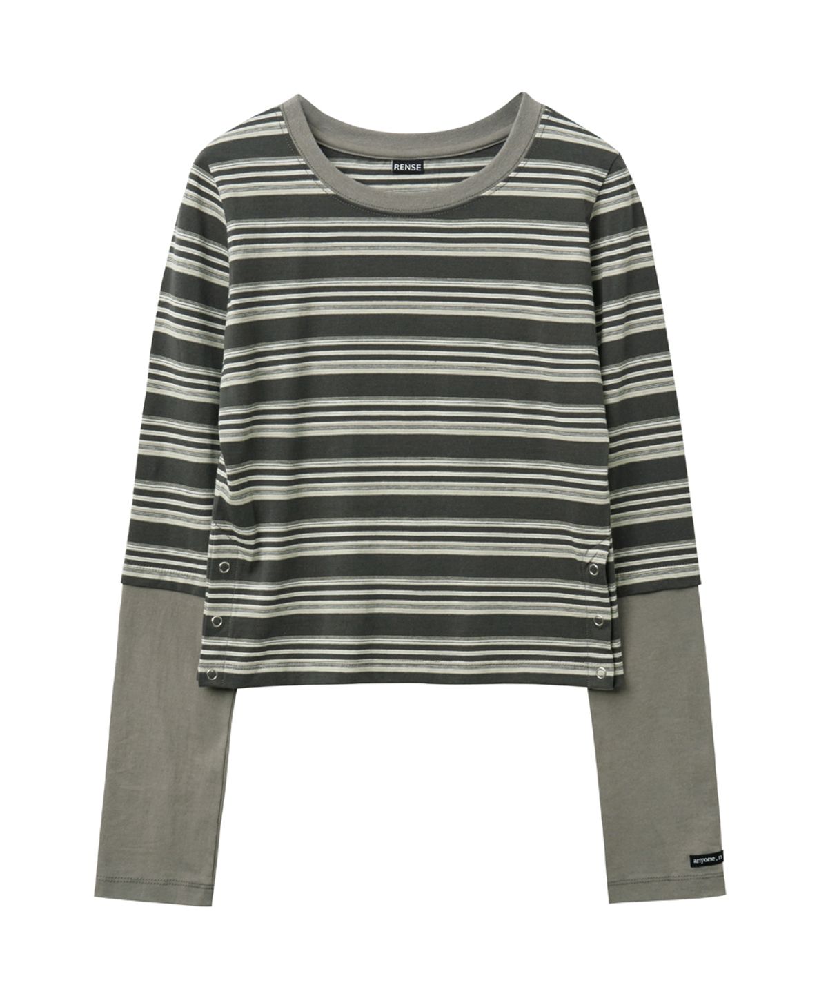 렌세(RENSE) Side Snap Contrast Stripe T-Shirt Charcoal