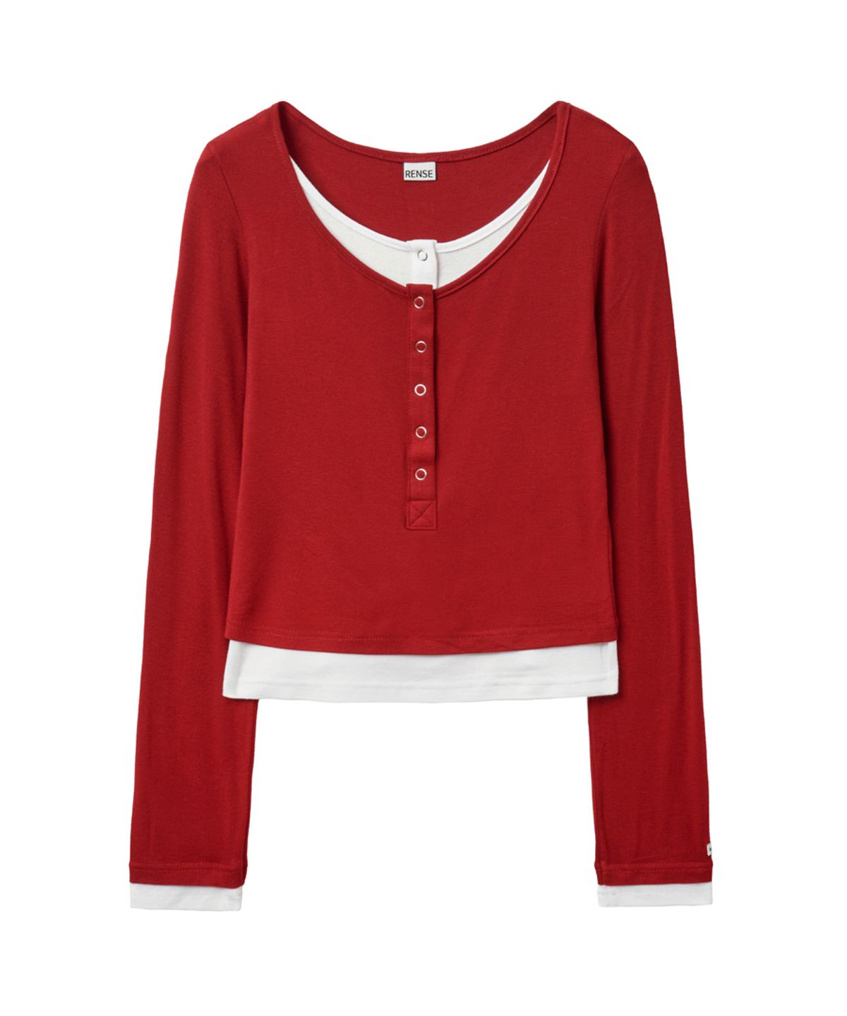 렌세(RENSE) Henley Neck Layered T-Shirt Red