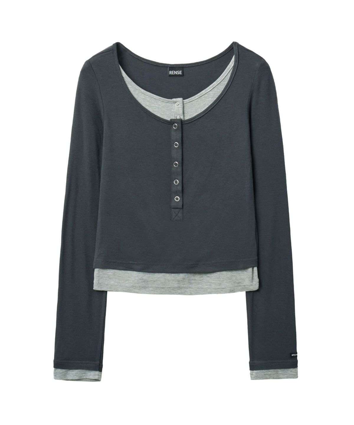 렌세(RENSE) Henley Neck Layered T-Shirt Charcoal