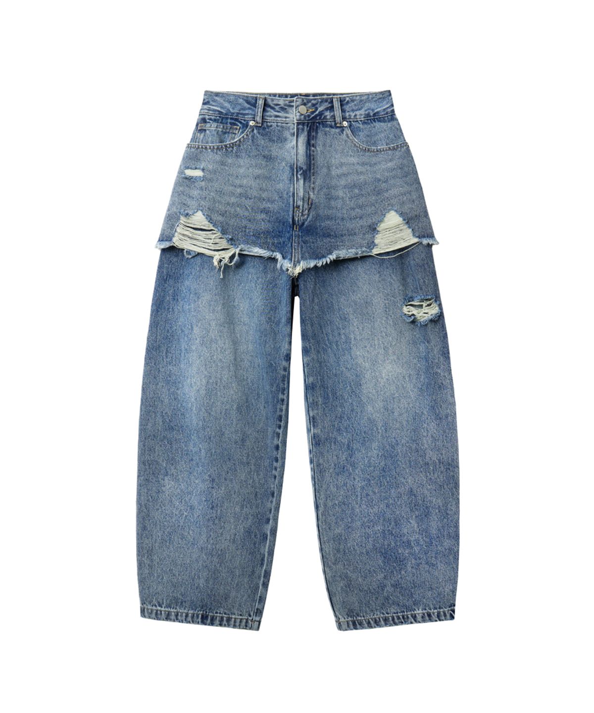 렌세(RENSE) Layered Skirt Denim Pants Blue
