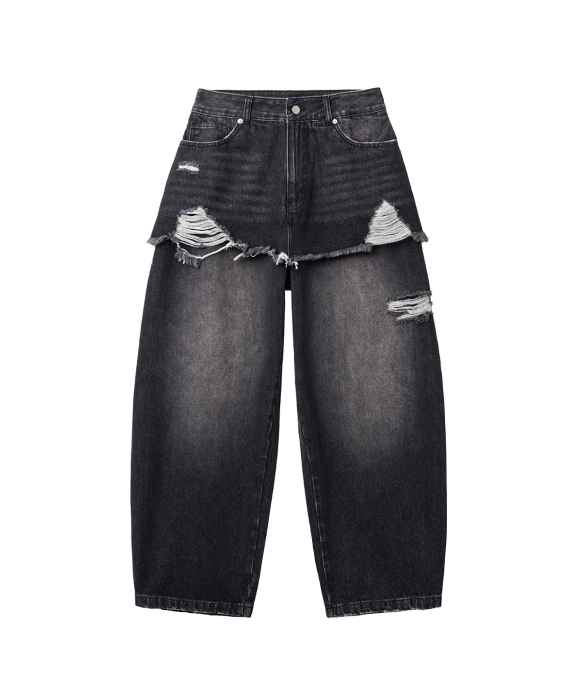 렌세(RENSE) Layered Skirt Denim Pants Black
