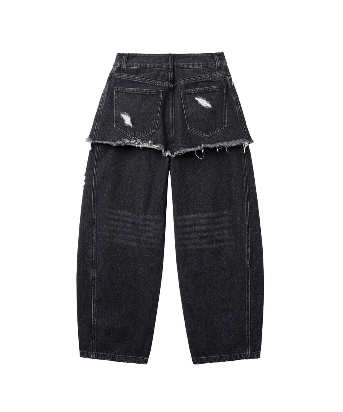 렌세(RENSE) Layered Skirt Denim Pants Black