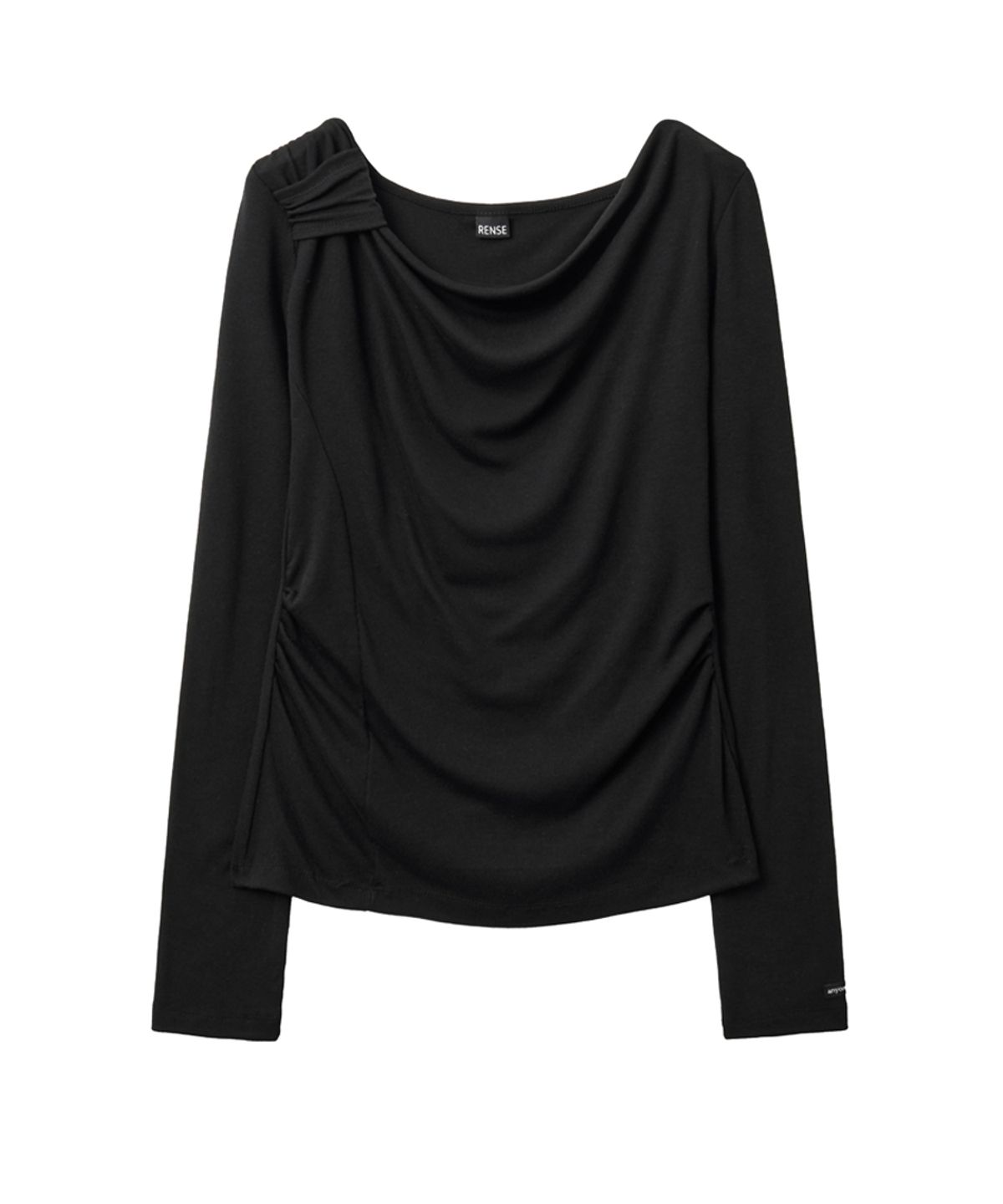 렌세(RENSE) Side Shirring Draped Tee Black