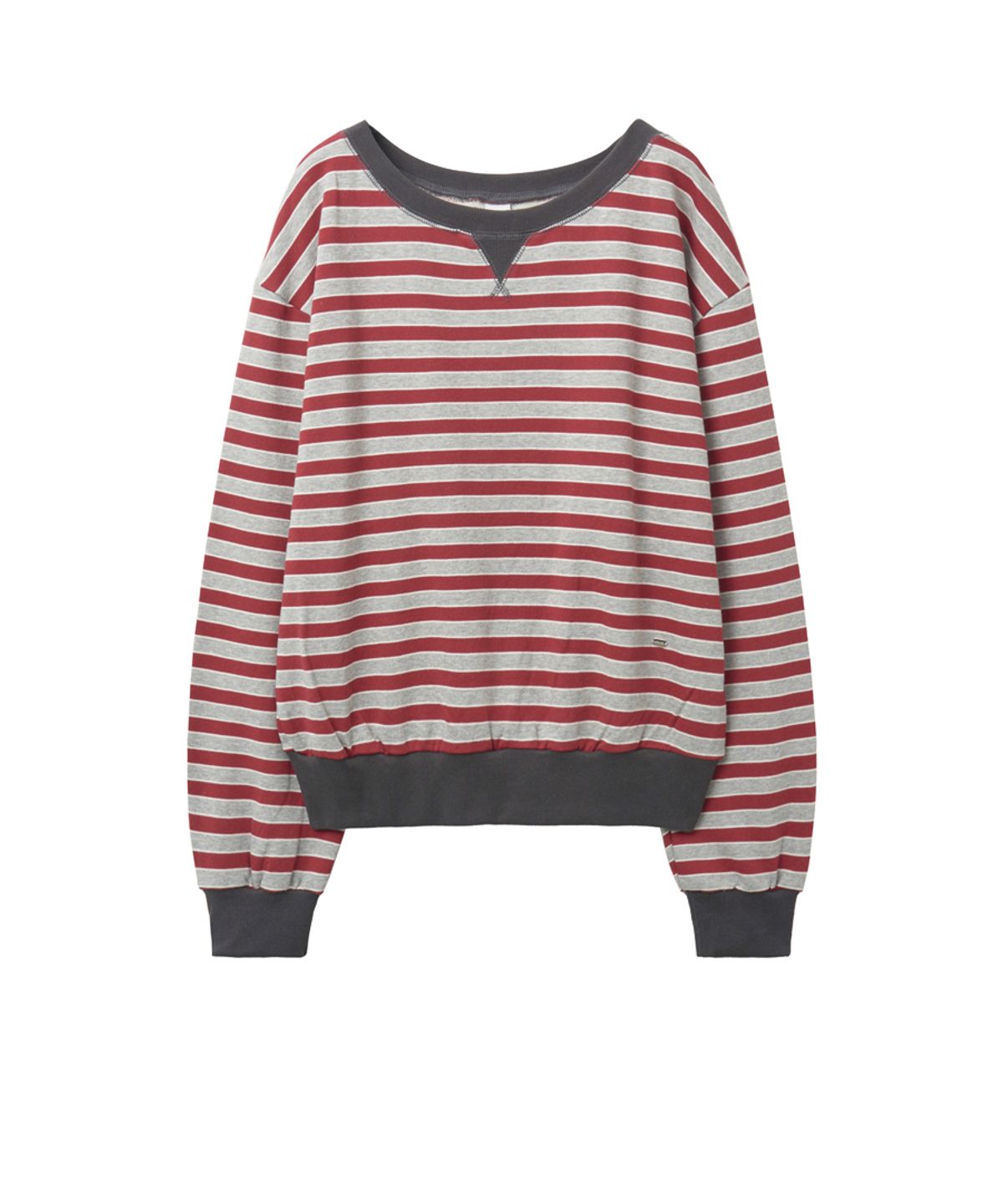 렌세(RENSE) Striped Off-Shoulder Sweatshirt Red