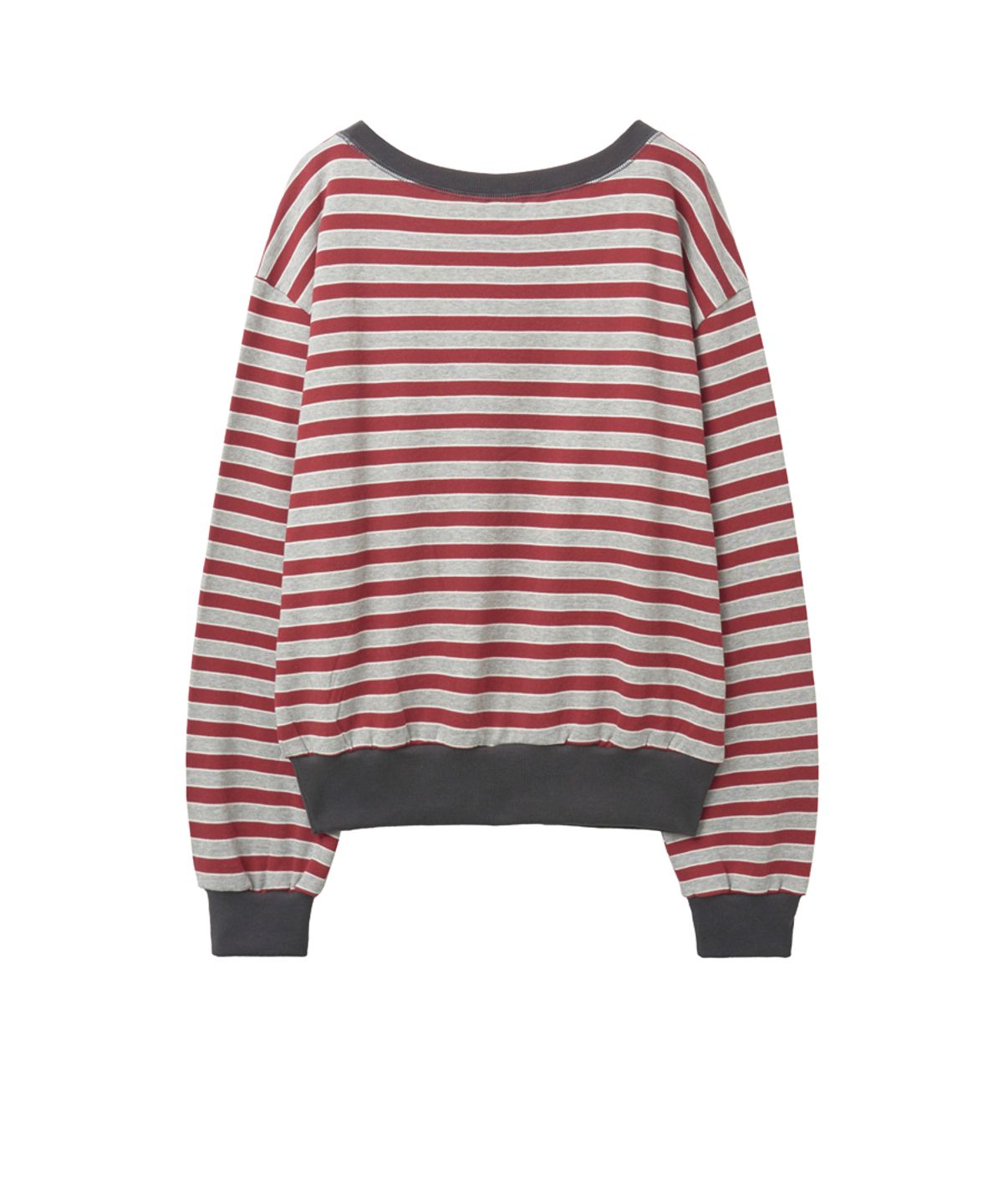 렌세(RENSE) Striped Off-Shoulder Sweatshirt Red
