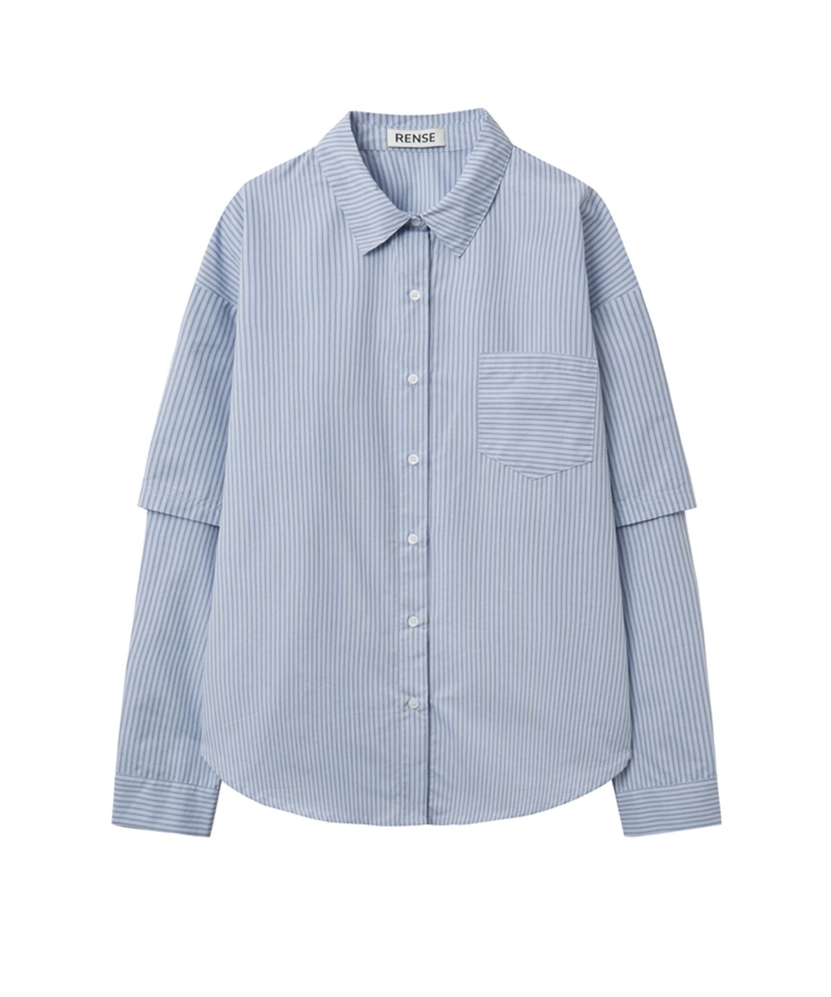 렌세(RENSE) Striped Layered Shirt Blue