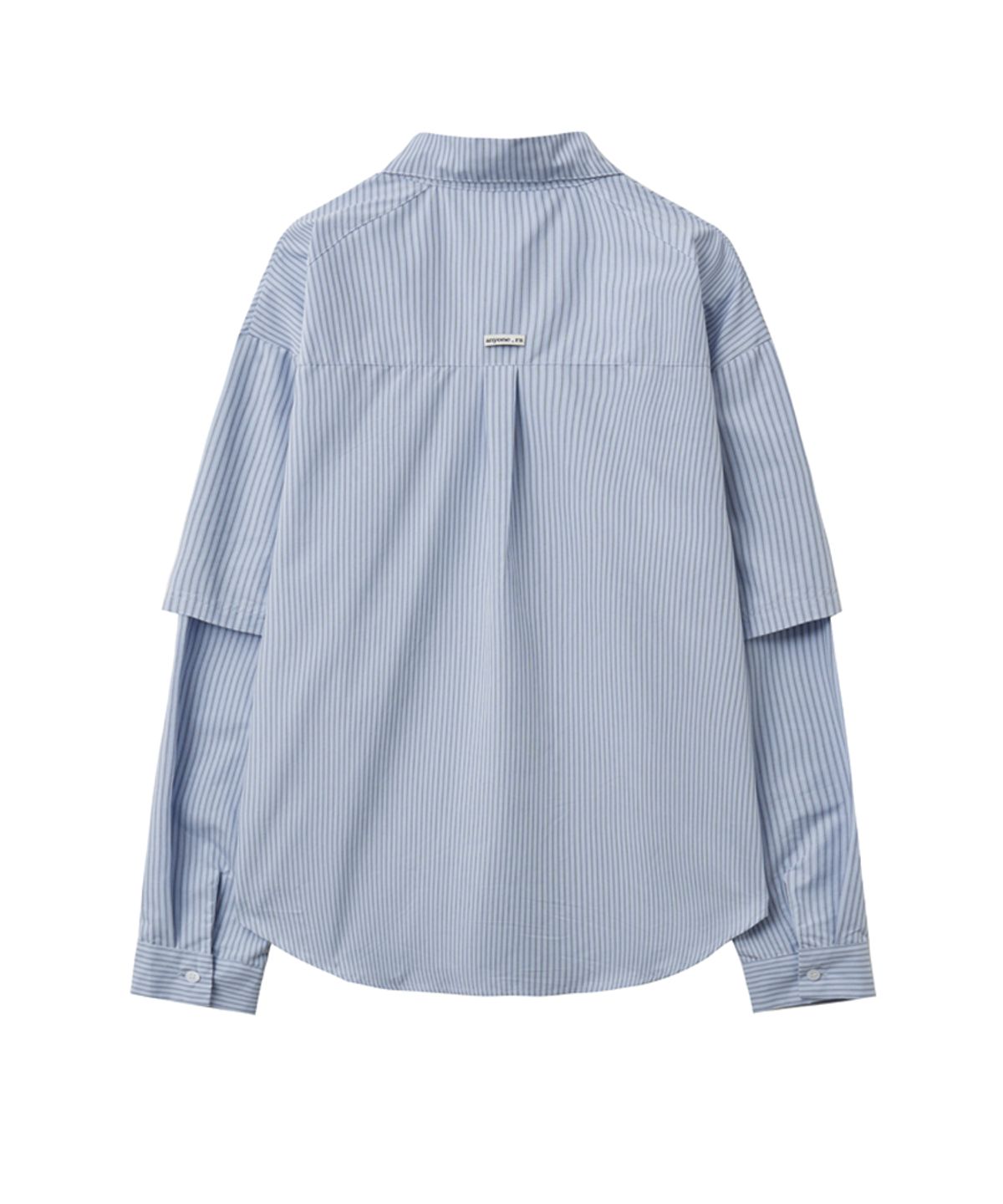 렌세(RENSE) Striped Layered Shirt Blue