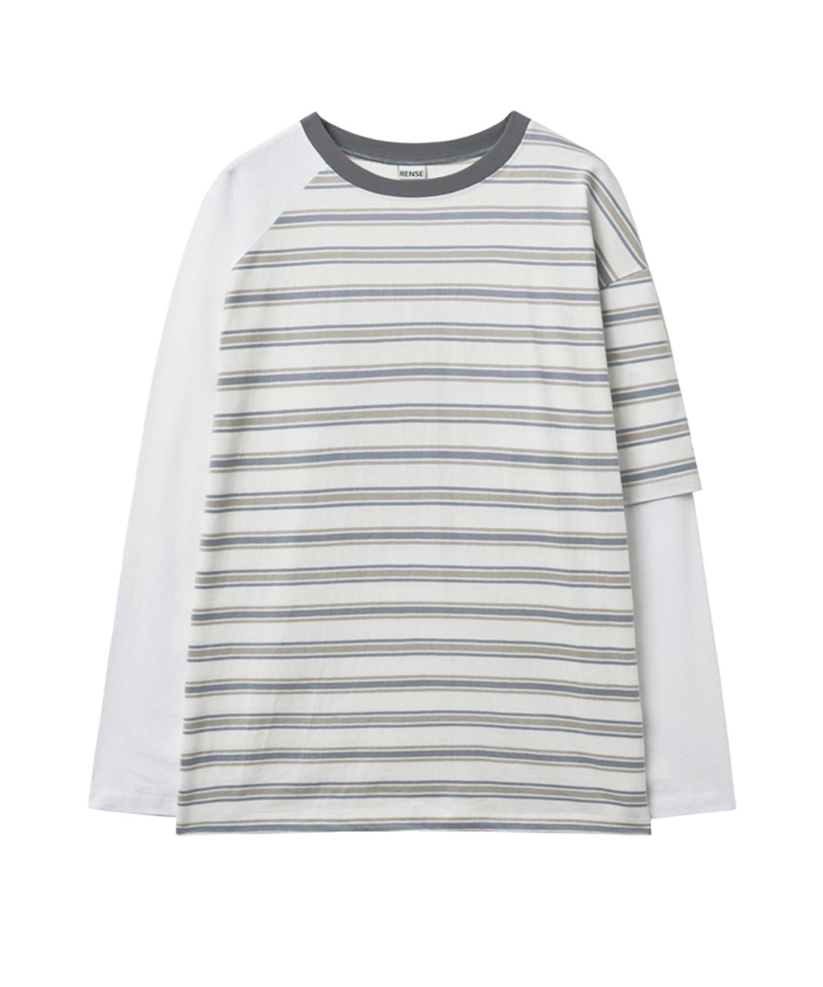 렌세(RENSE) Striped Mixed Sleeve T-Shirt White
