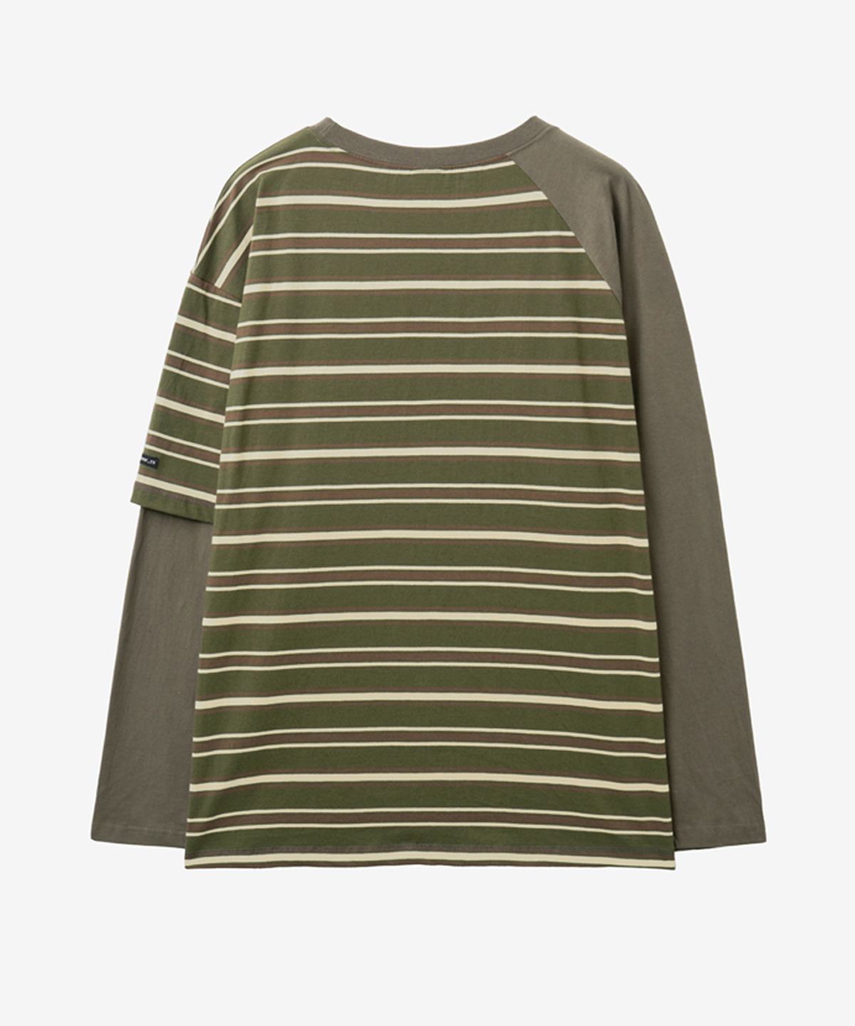 렌세(RENSE) Striped Mixed Sleeve T-Shirt Khaki