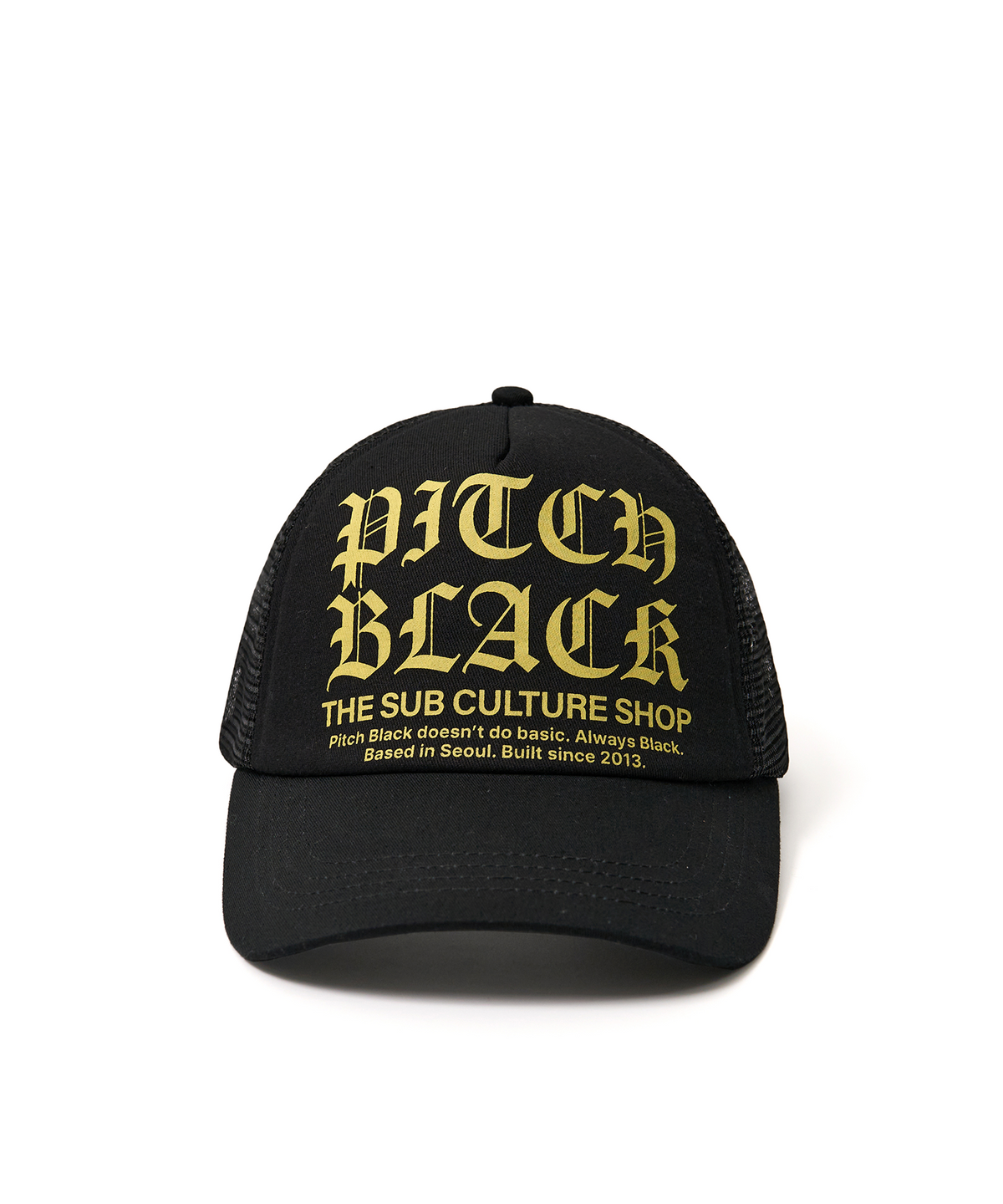 피치블랙(PITCHBLACK) LOGO SOLID PRINTING TRUCKER CAP (BLACK)
