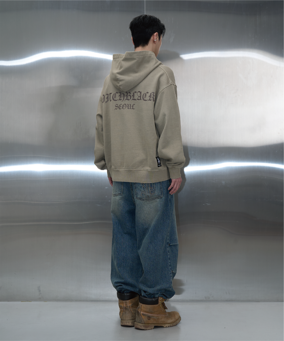 피치블랙(PITCHBLACK) VINTAGE PIGMENT PRINTING HOOD ZIP UP (BEIGE)