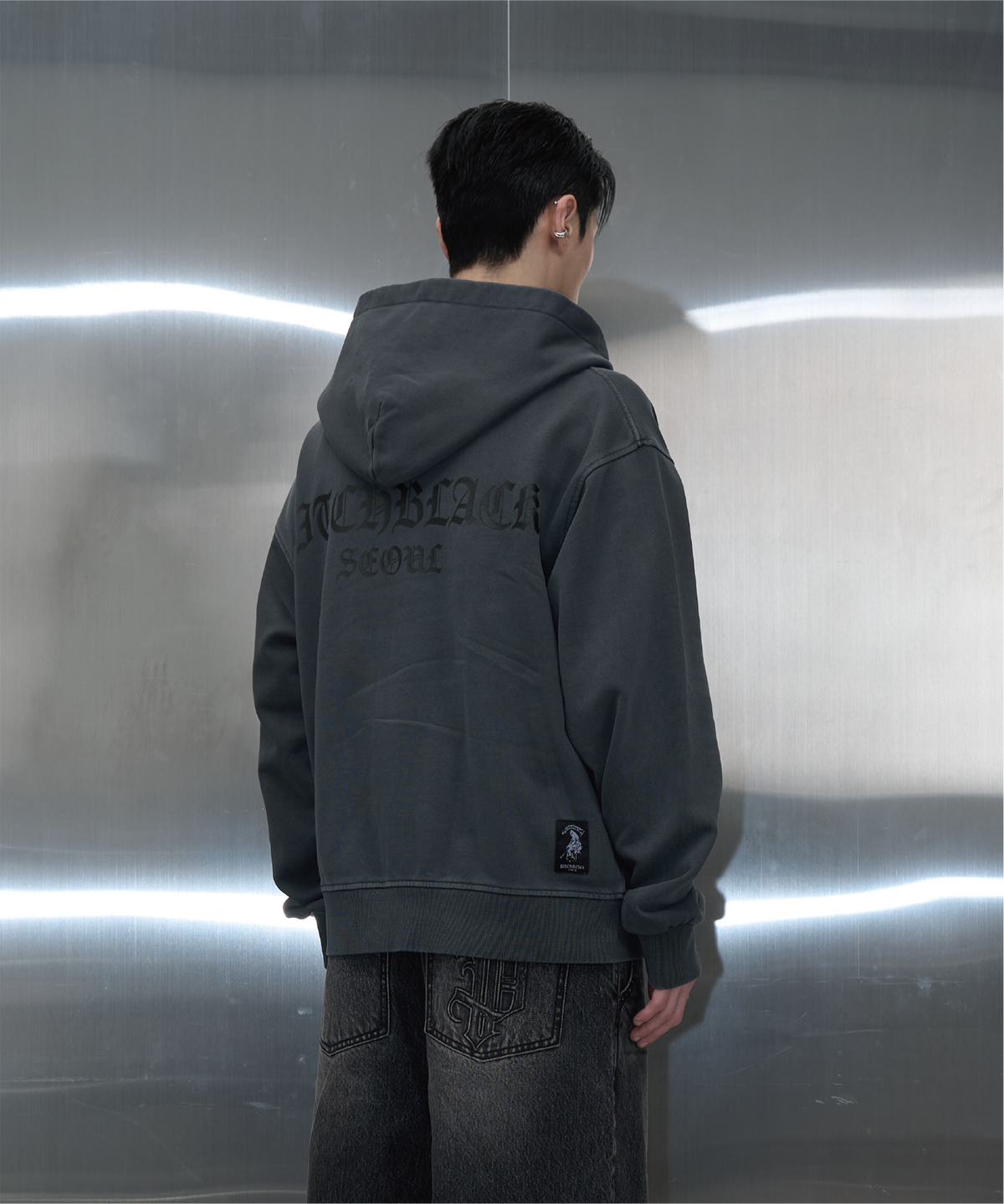 피치블랙(PITCHBLACK) VINTAGE PIGMENT PRINTING HOOD ZIP UP (CHARCOAL)