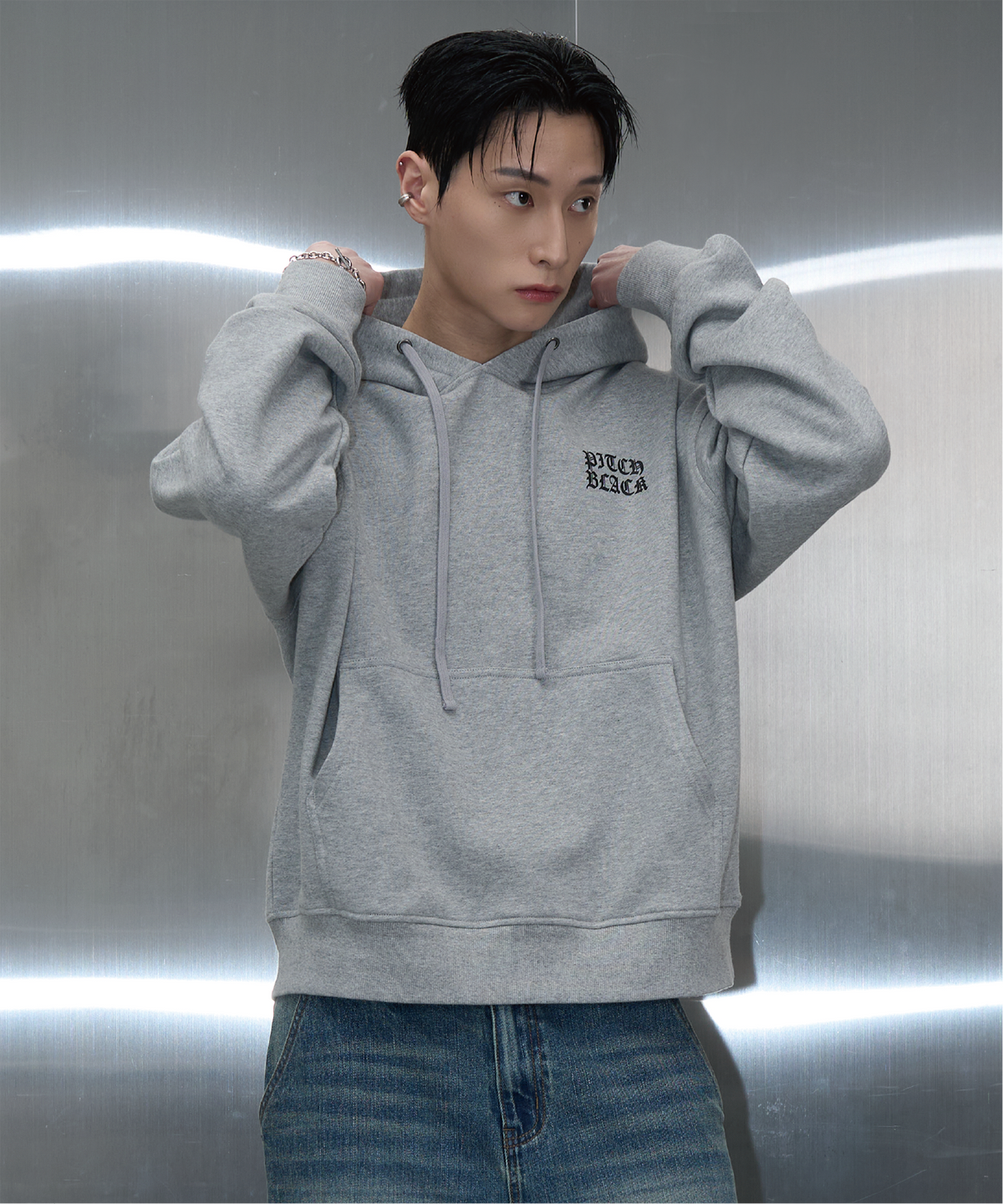 피치블랙(PITCHBLACK) BACK PRINTING LOGO HOODIE (MELANGE GREY)