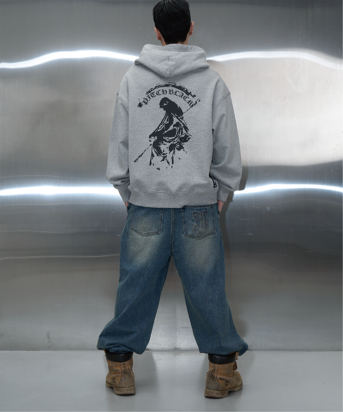 피치블랙(PITCHBLACK) BACK PRINTING LOGO HOODIE (MELANGE GREY)
