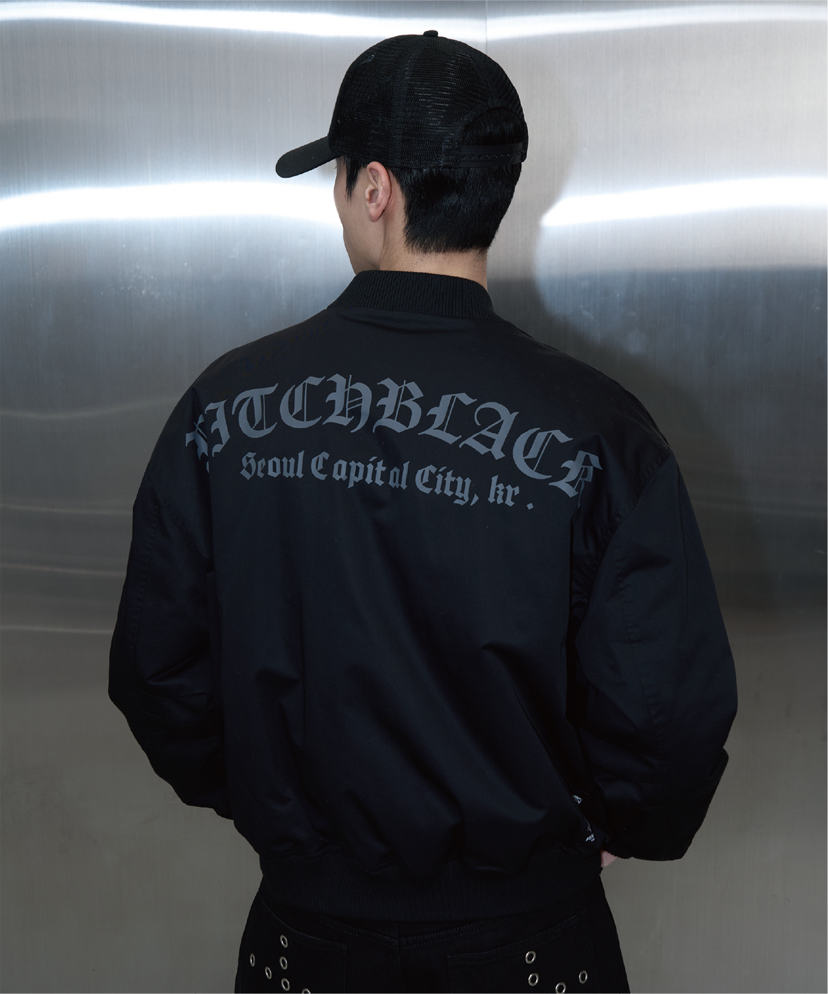 피치블랙(PITCHBLACK) UTILITY POCKET LOGO FLIGHT JARCKET (BLACK)