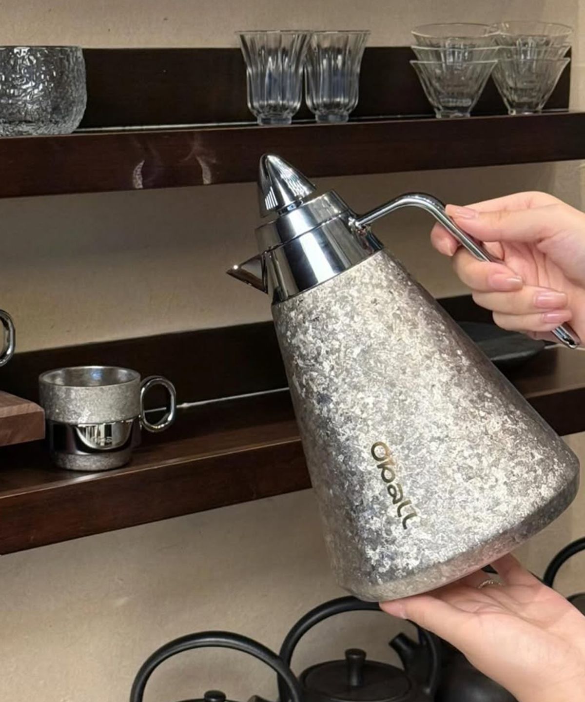 키움하우스(KIUMHOUSE) 순수 티타늄 프로즌 샤인 케틀 티팟 1200ml+2컵세트