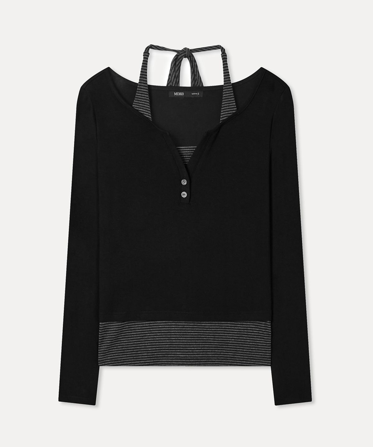 미쏘(MIXXO) 스트라이프 레이어드 긴팔 티셔츠_MIWLWG404A MIWHWG58QA