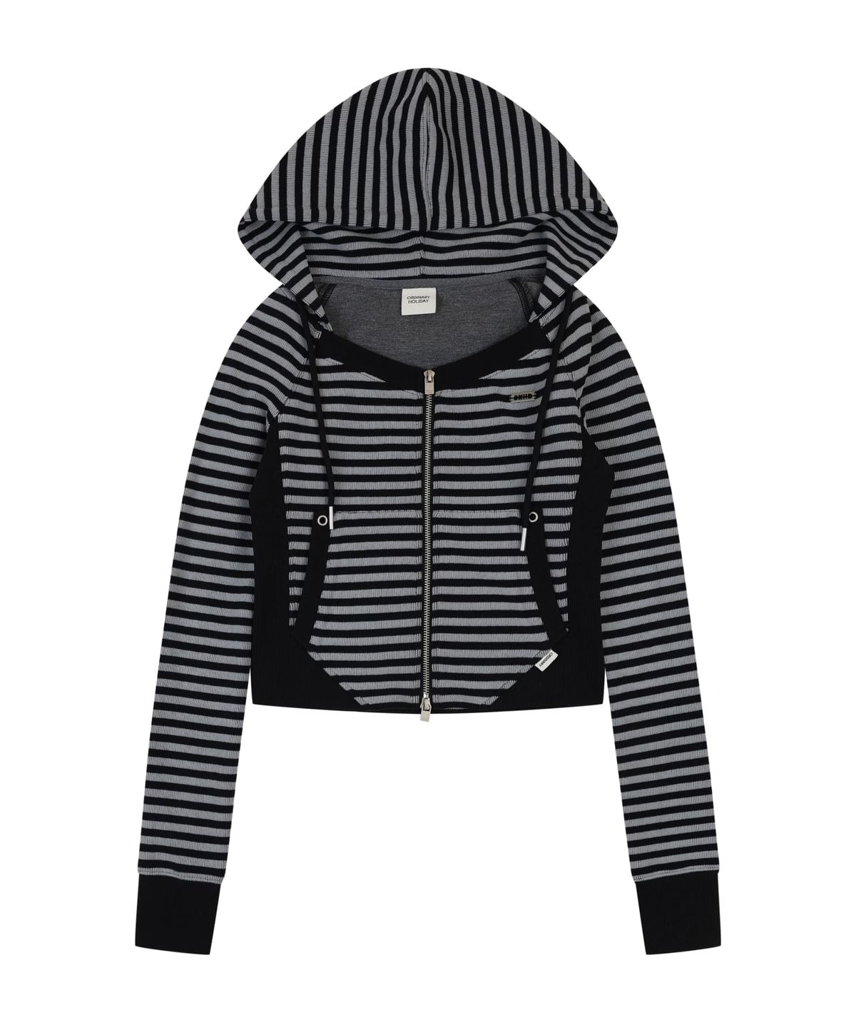 오디너리 홀리데이(ORDINARY HOLIDAY) STRIPE JERSEY SLIM HOODIE [BLACK]