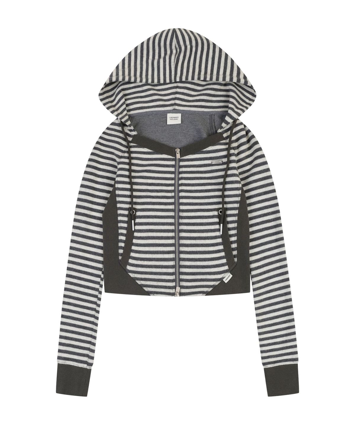 오디너리 홀리데이(ORDINARY HOLIDAY) STRIPE JERSEY SLIM HOODIE [CHARCOAL]