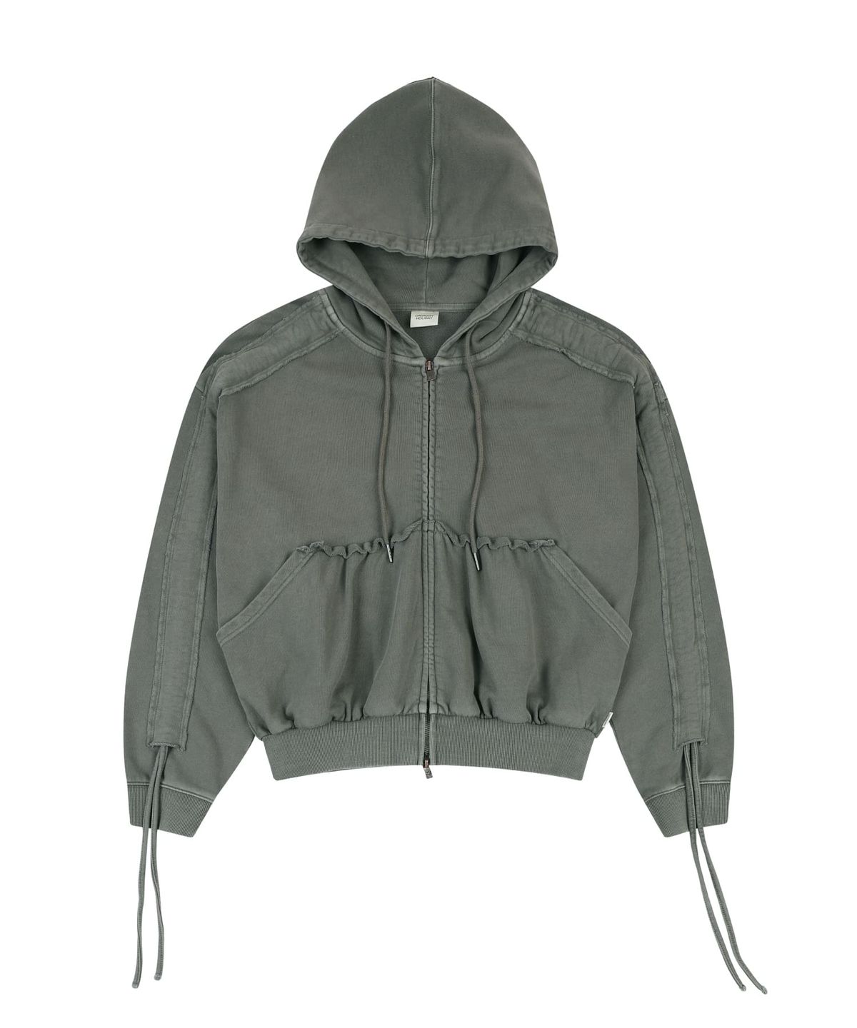 오디너리 홀리데이(ORDINARY HOLIDAY) PIGMENT SHIRRING HOODIE [KHAKI]
