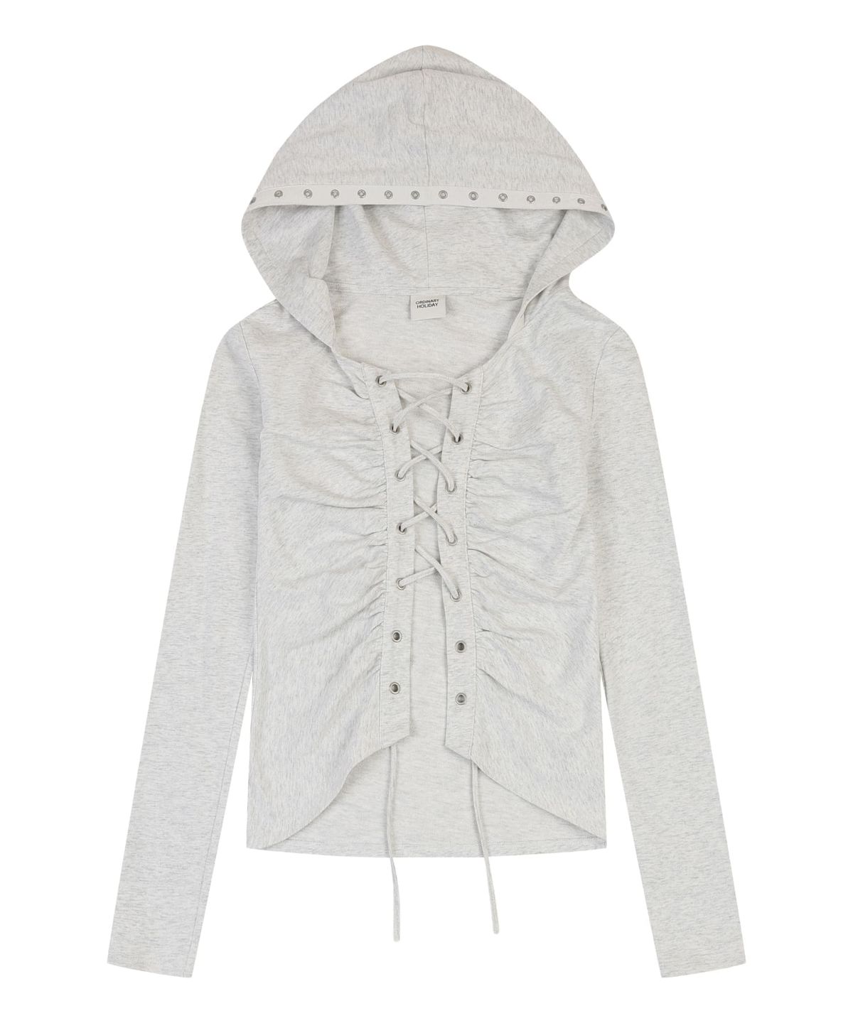 오디너리 홀리데이(ORDINARY HOLIDAY) SHIRRING LACE UP HOODIE [MELANGE WHITE]