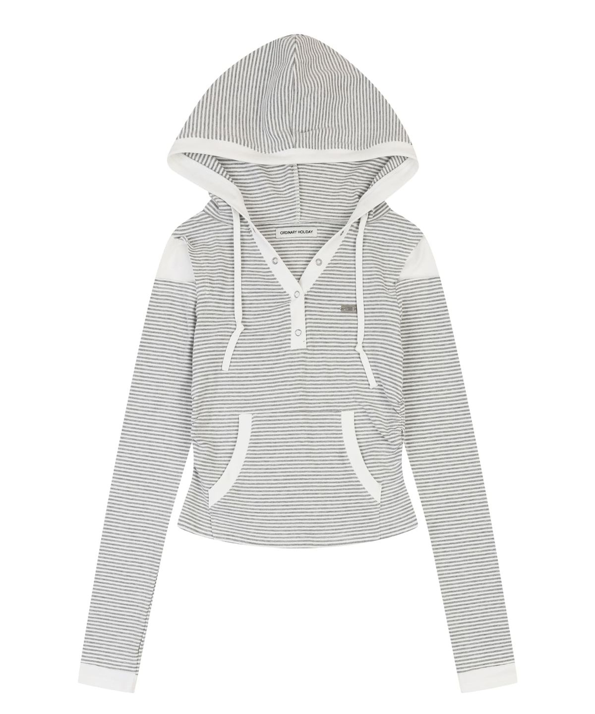 오디너리 홀리데이(ORDINARY HOLIDAY) HALF BUTTON HOODIE [GRAY]