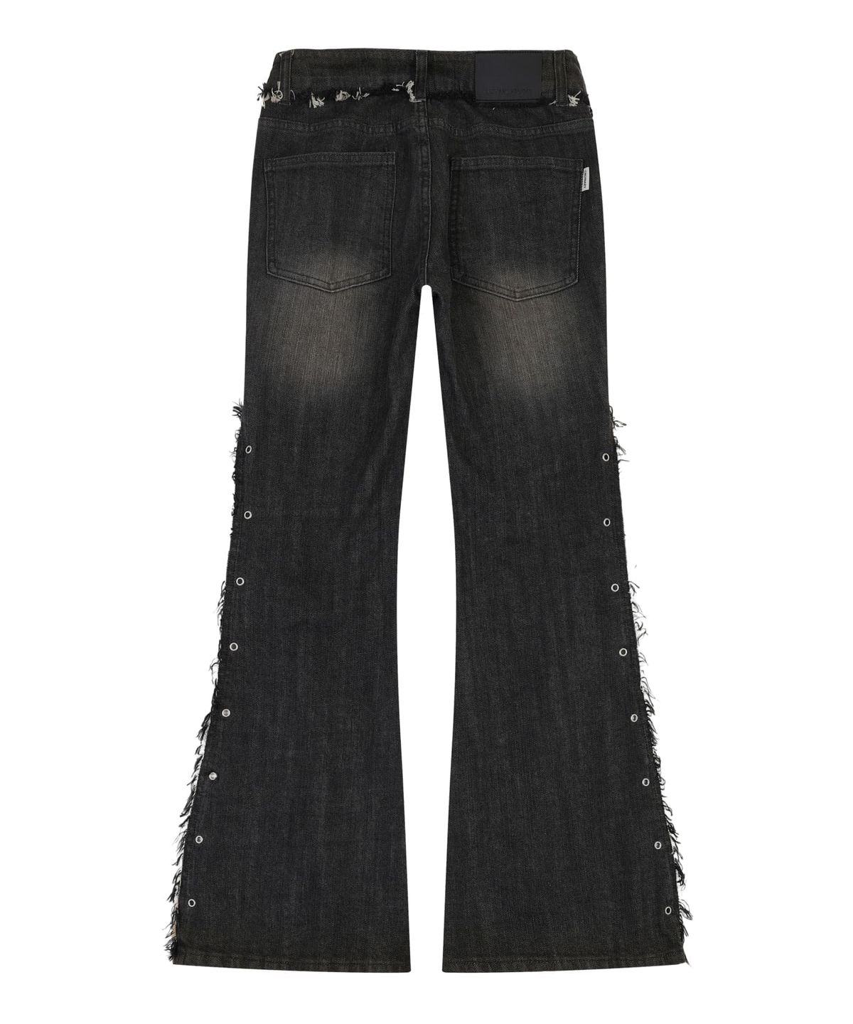 오디너리 홀리데이(ORDINARY HOLIDAY) EYELET RAW-EDGE BOOTS CUT JEANS [BLACK]
